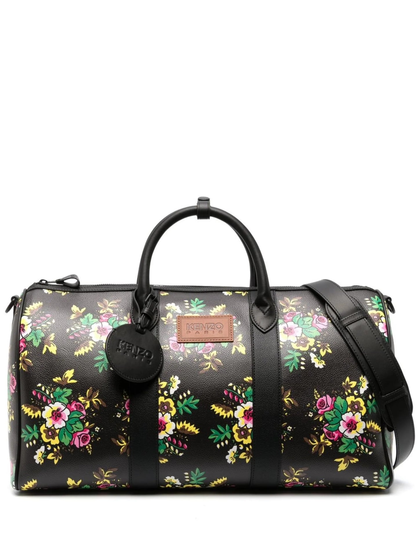 floral-print leather holdall bag