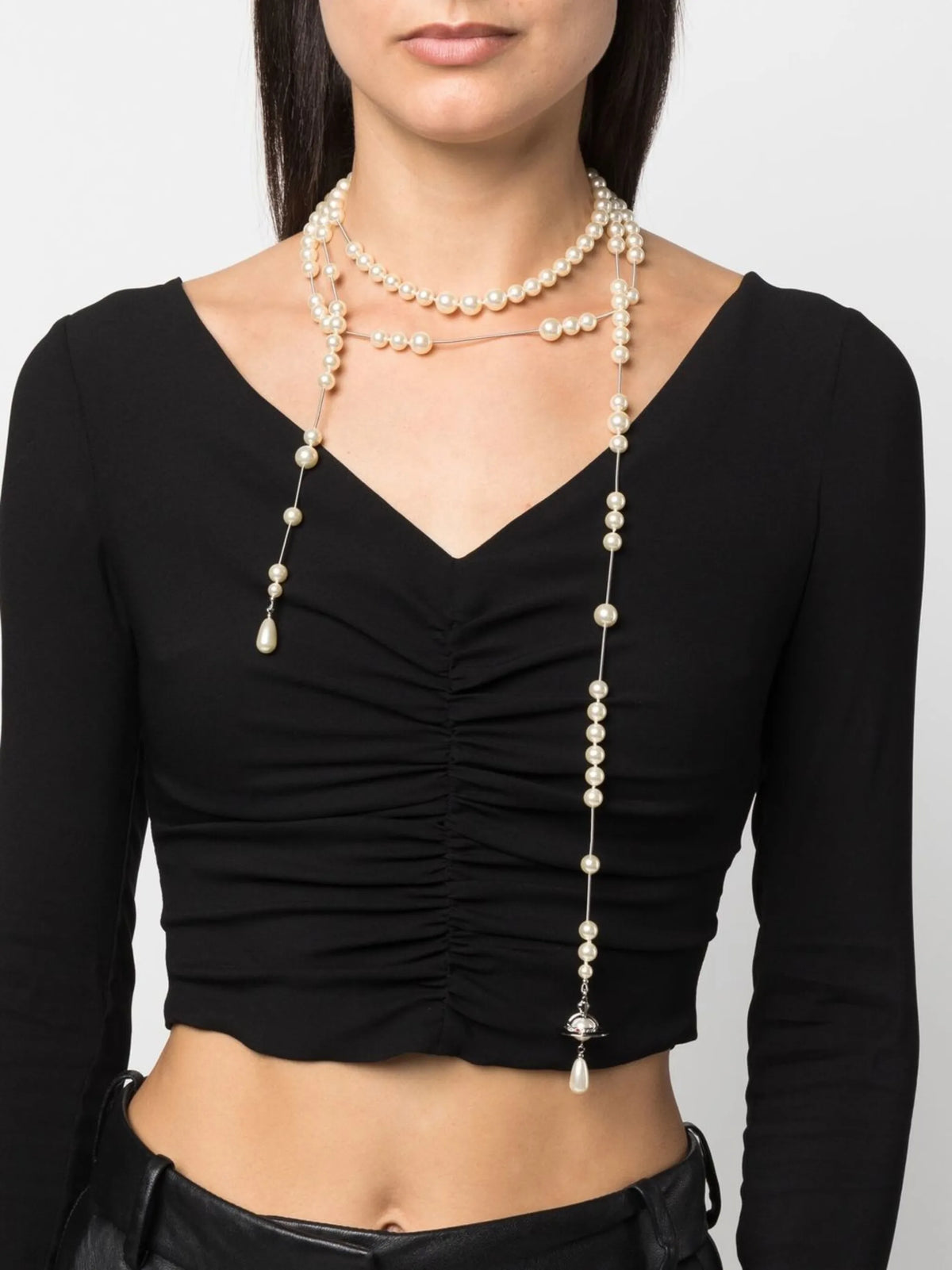 pearl-embellished wraparound necklace