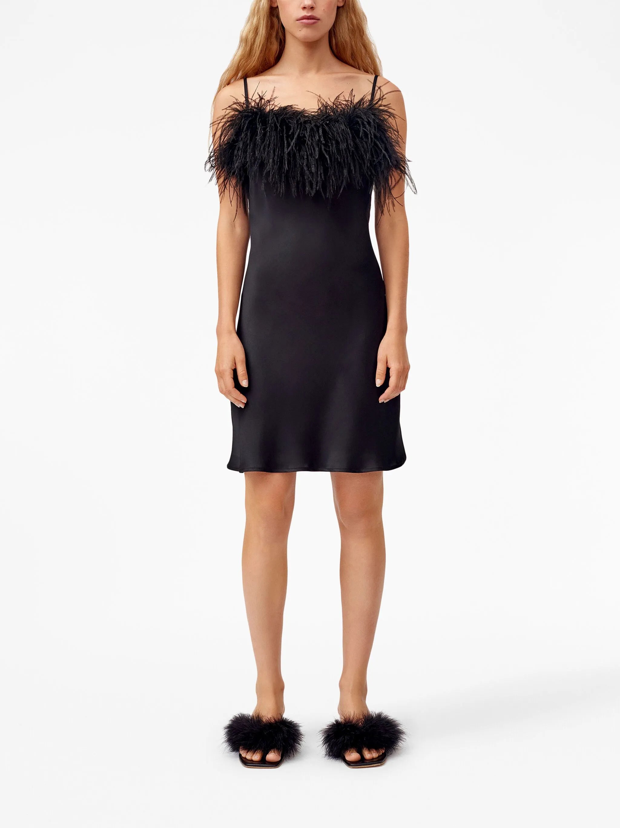 Boheme feather-trim minidress