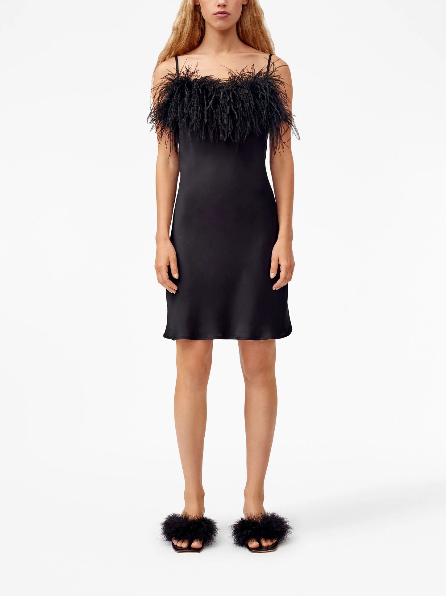 Boheme feather-trim minidress