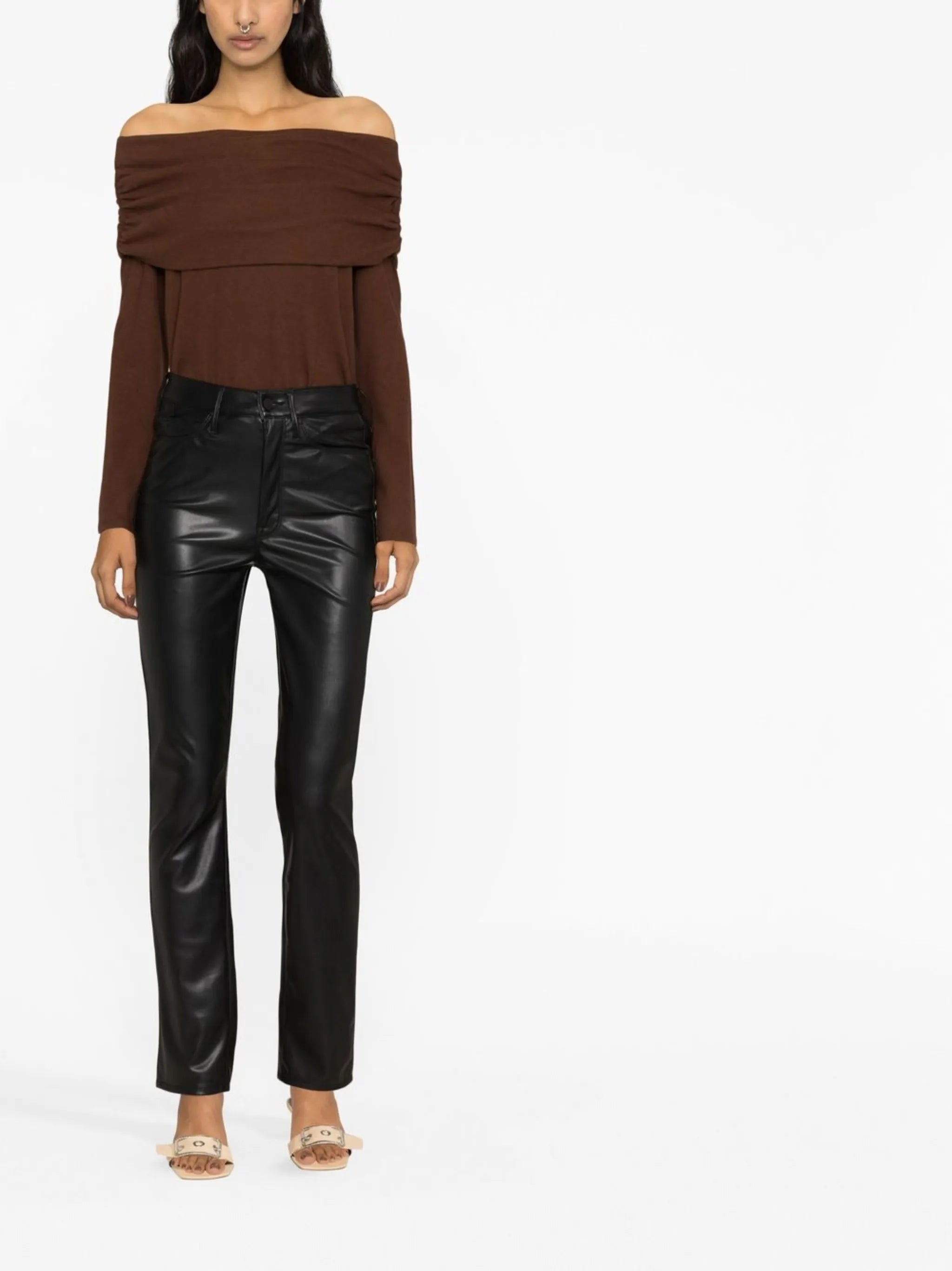 faux leather straight-leg trousers