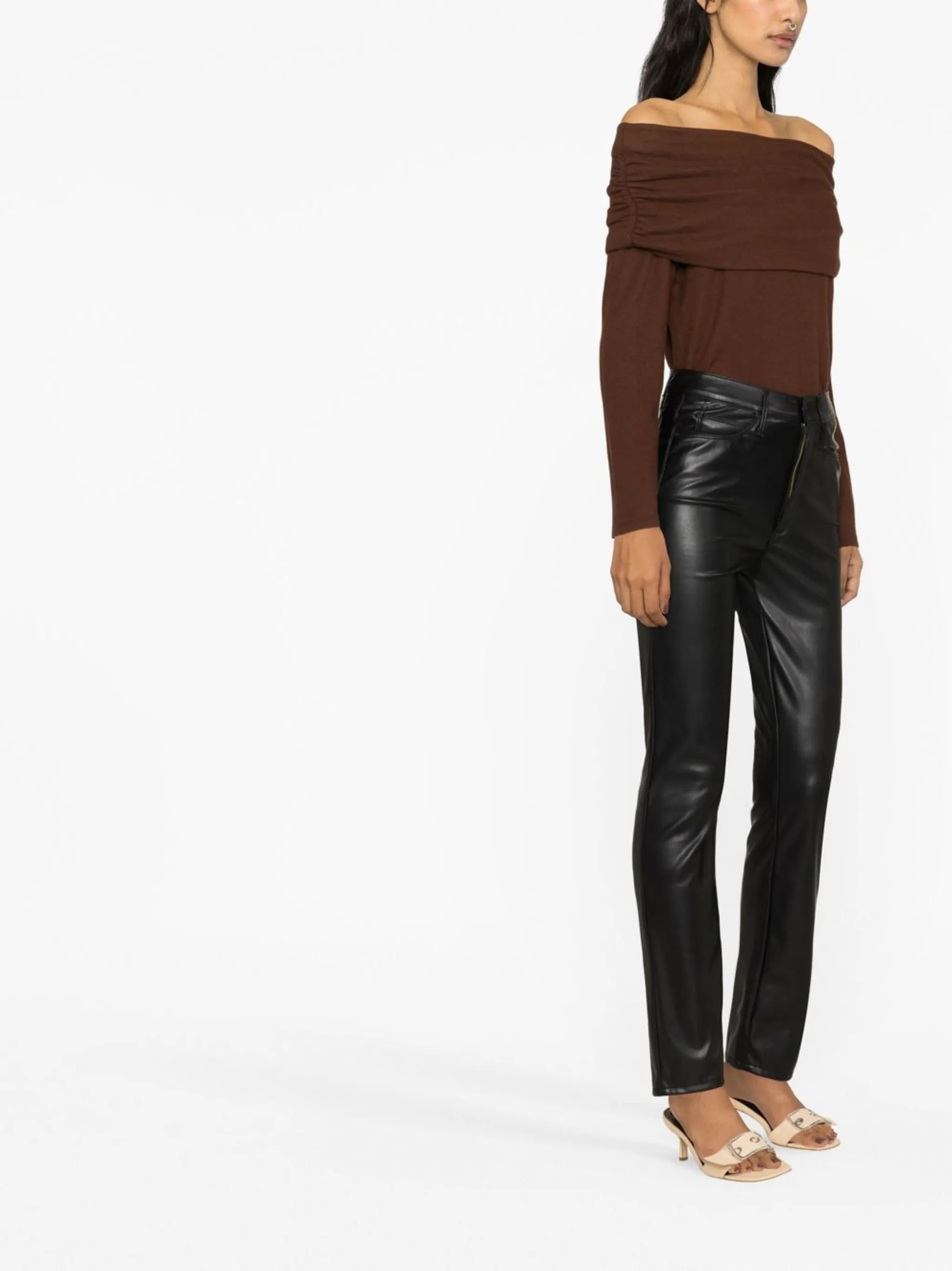 faux leather straight-leg trousers
