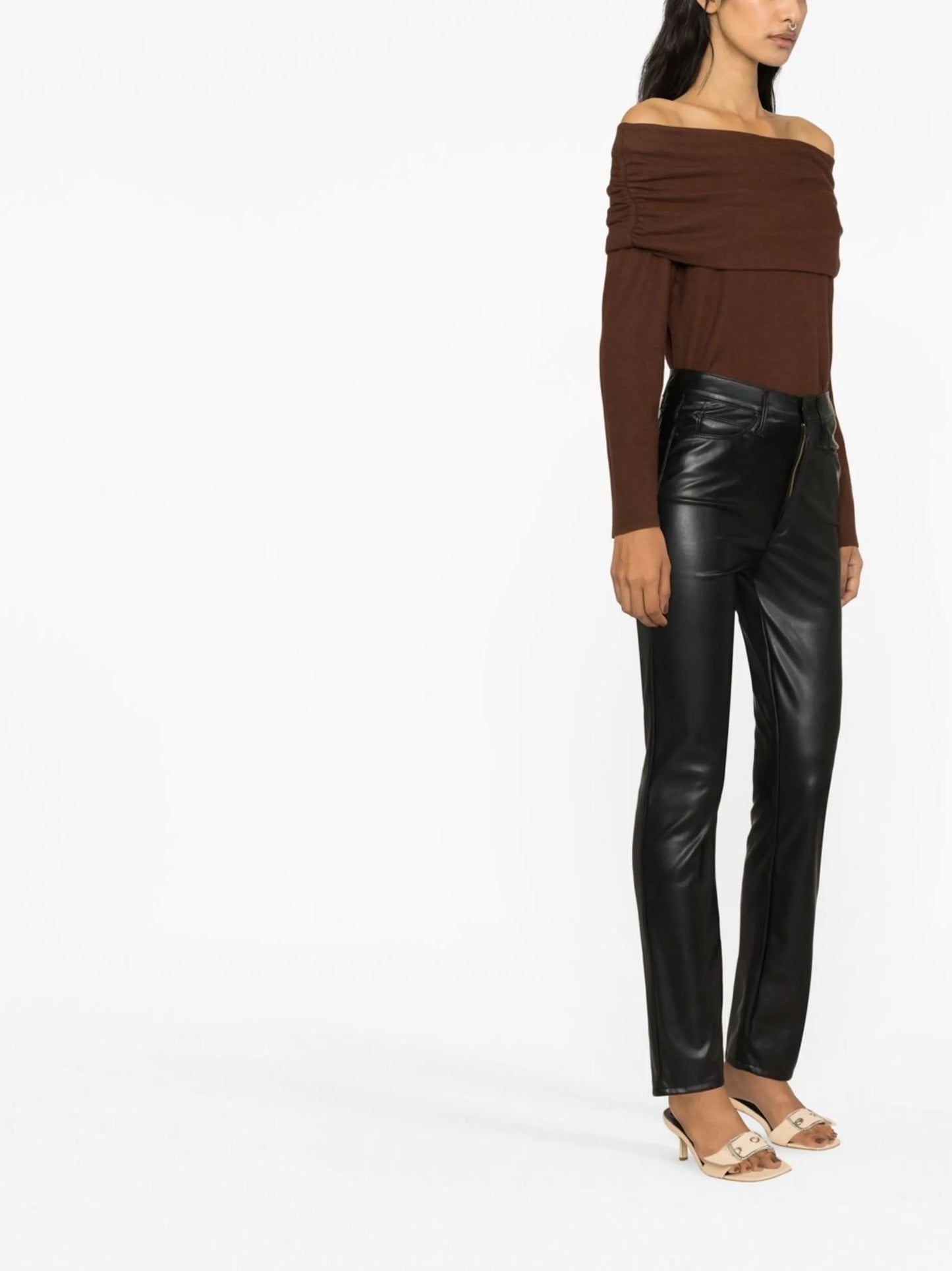 faux leather straight-leg trousers