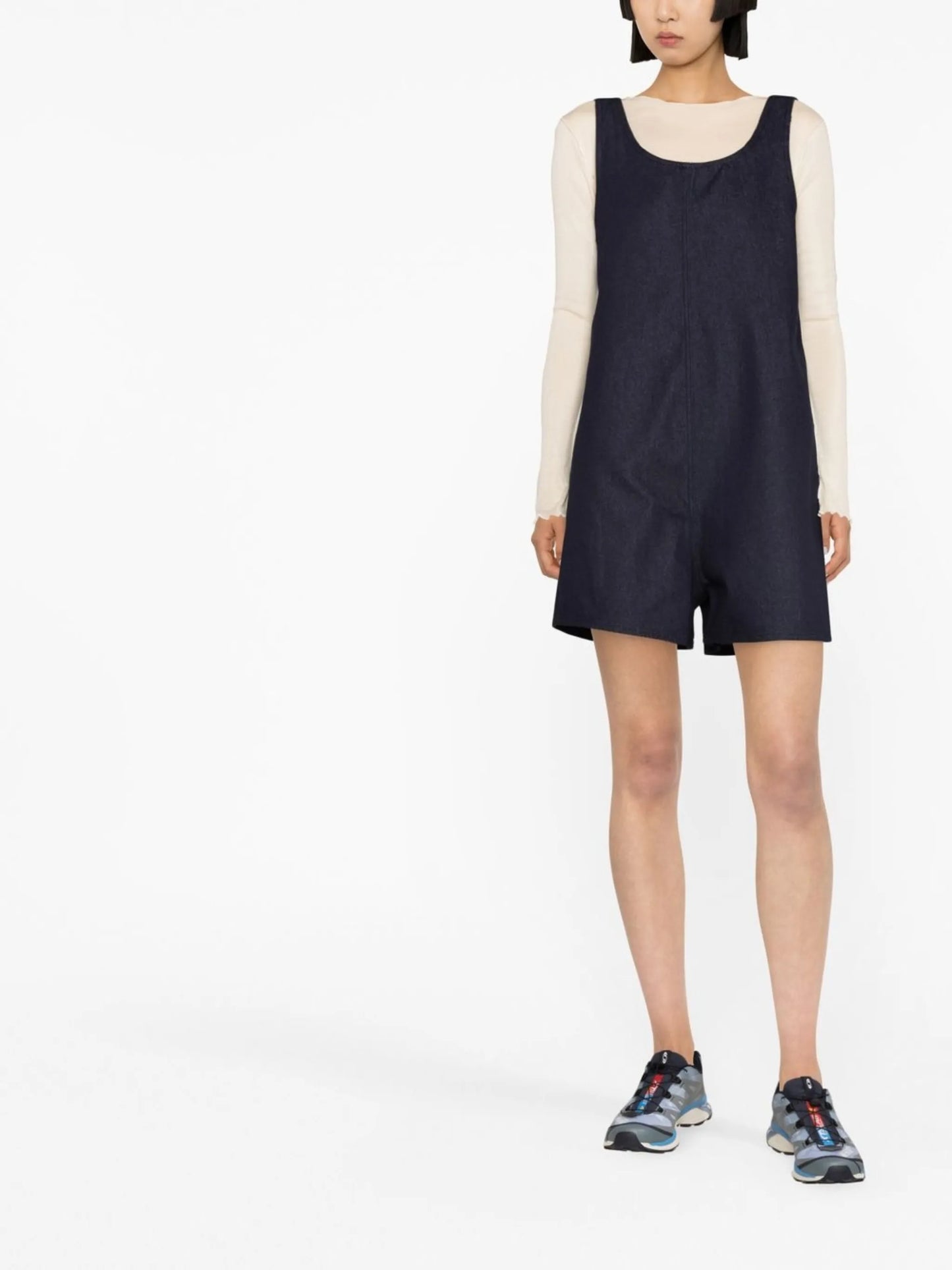 brushed-denim sleeveless tank playsuit