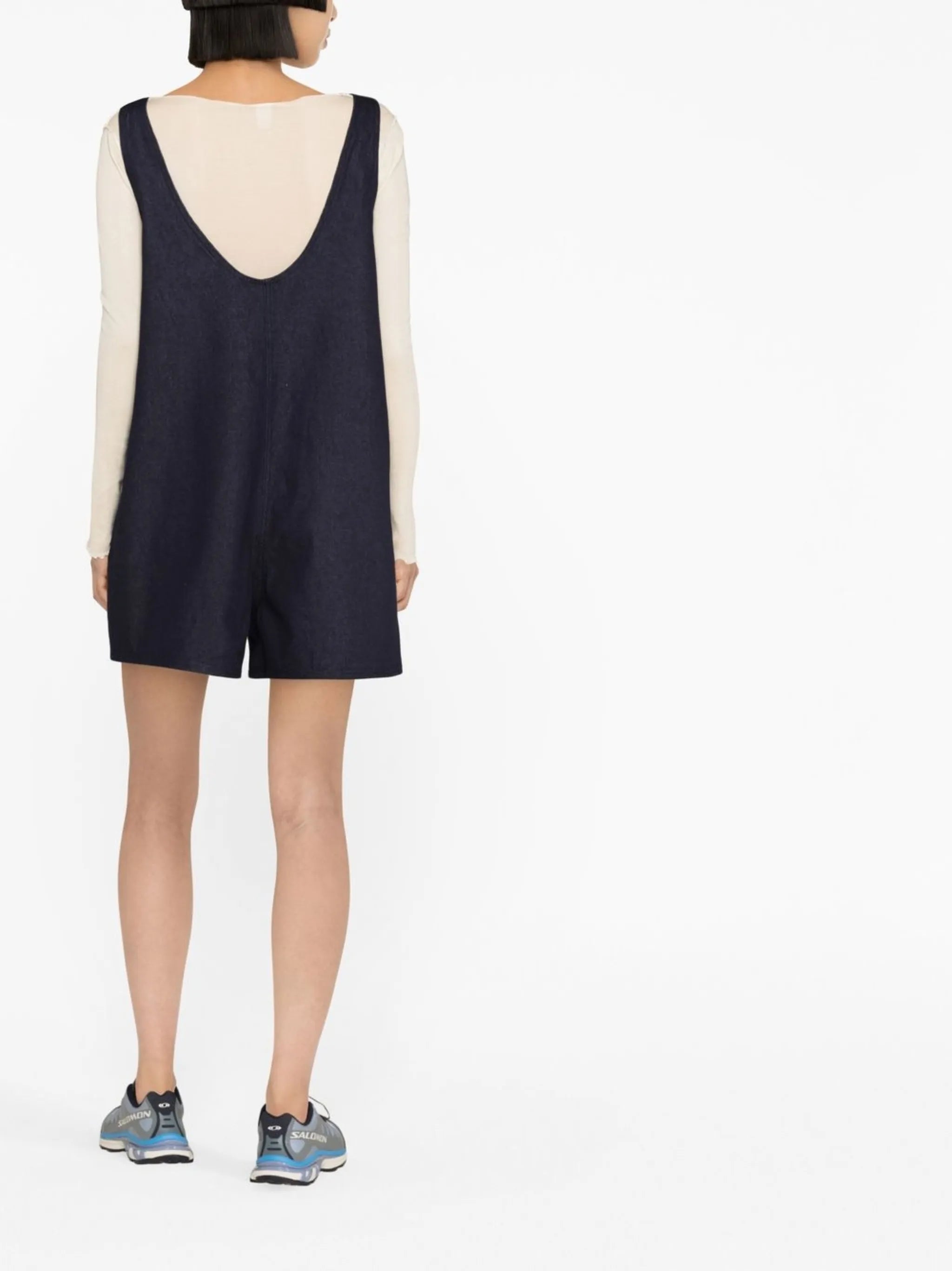 brushed-denim sleeveless tank playsuit