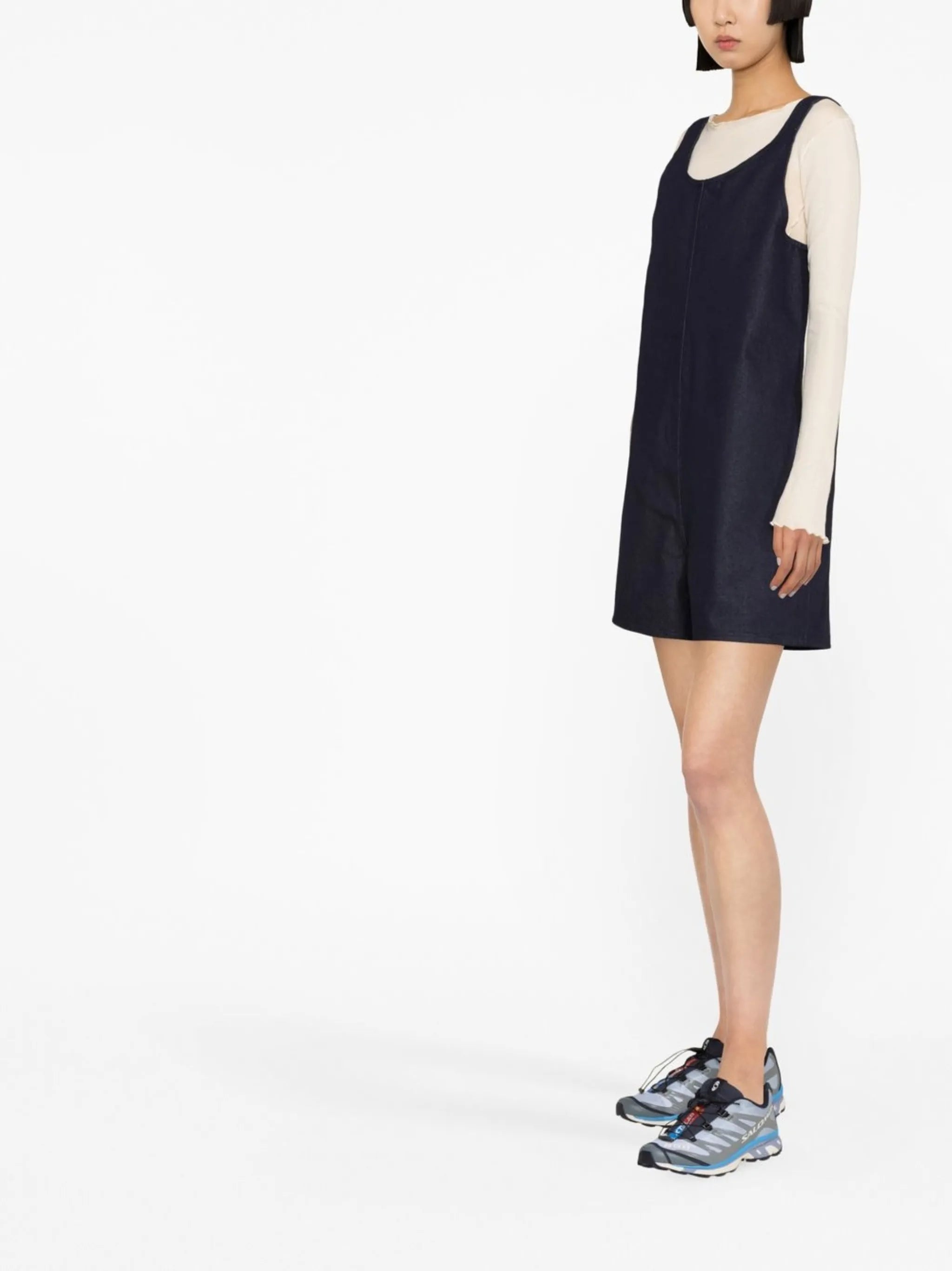 brushed-denim sleeveless tank playsuit