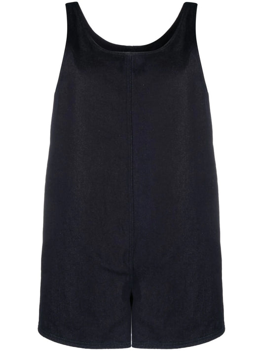 brushed-denim sleeveless tank playsuit