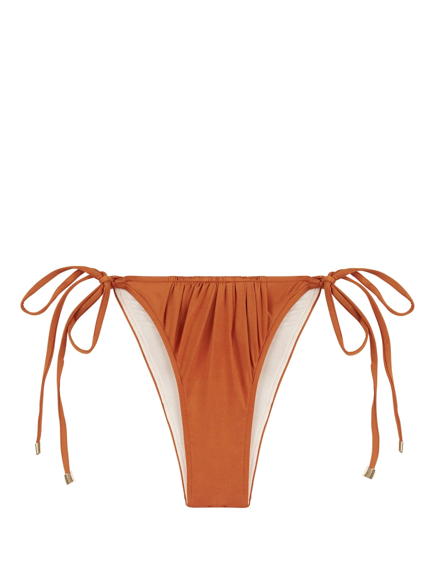 Melon ruched bikini bottoms