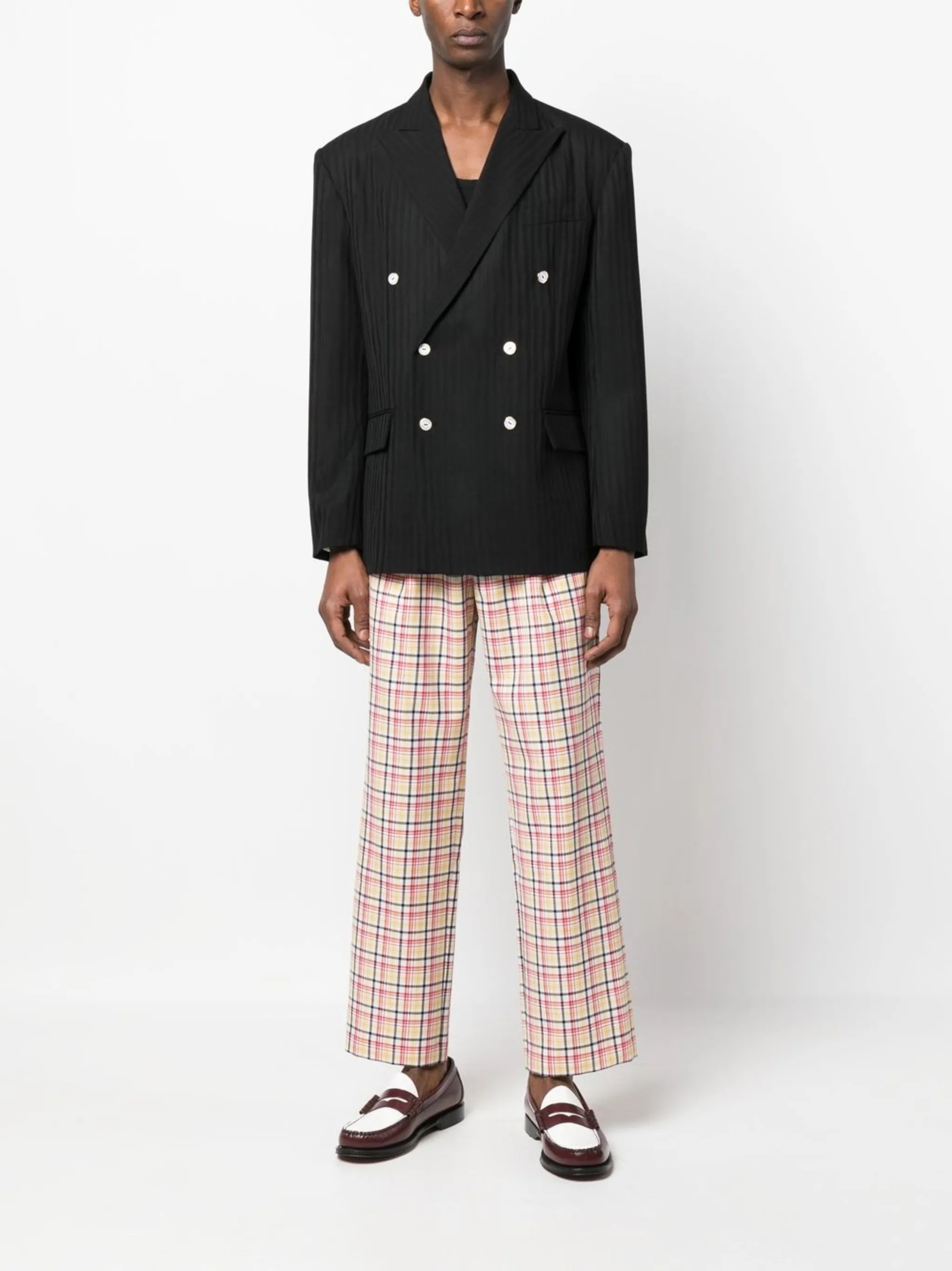 checked virgin-wool trousers