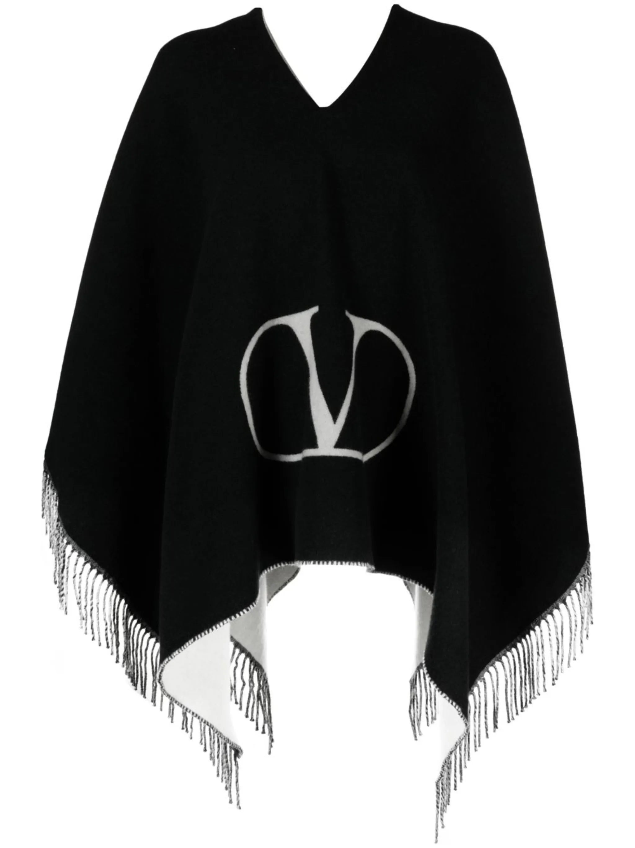 Black VLogo Signature Fringed Poncho