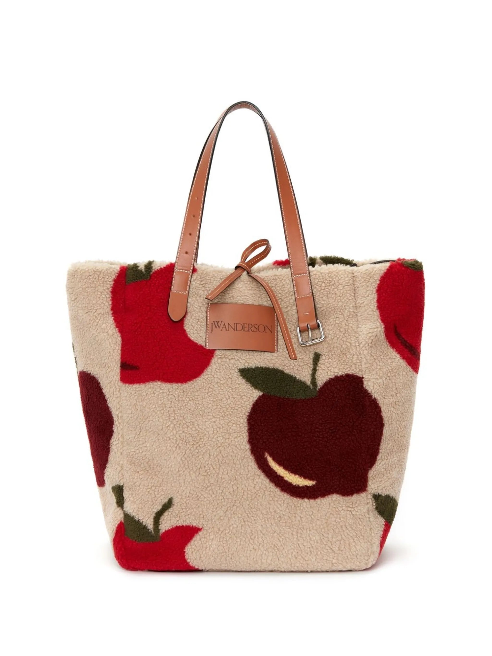 fleece apple-print tote bag