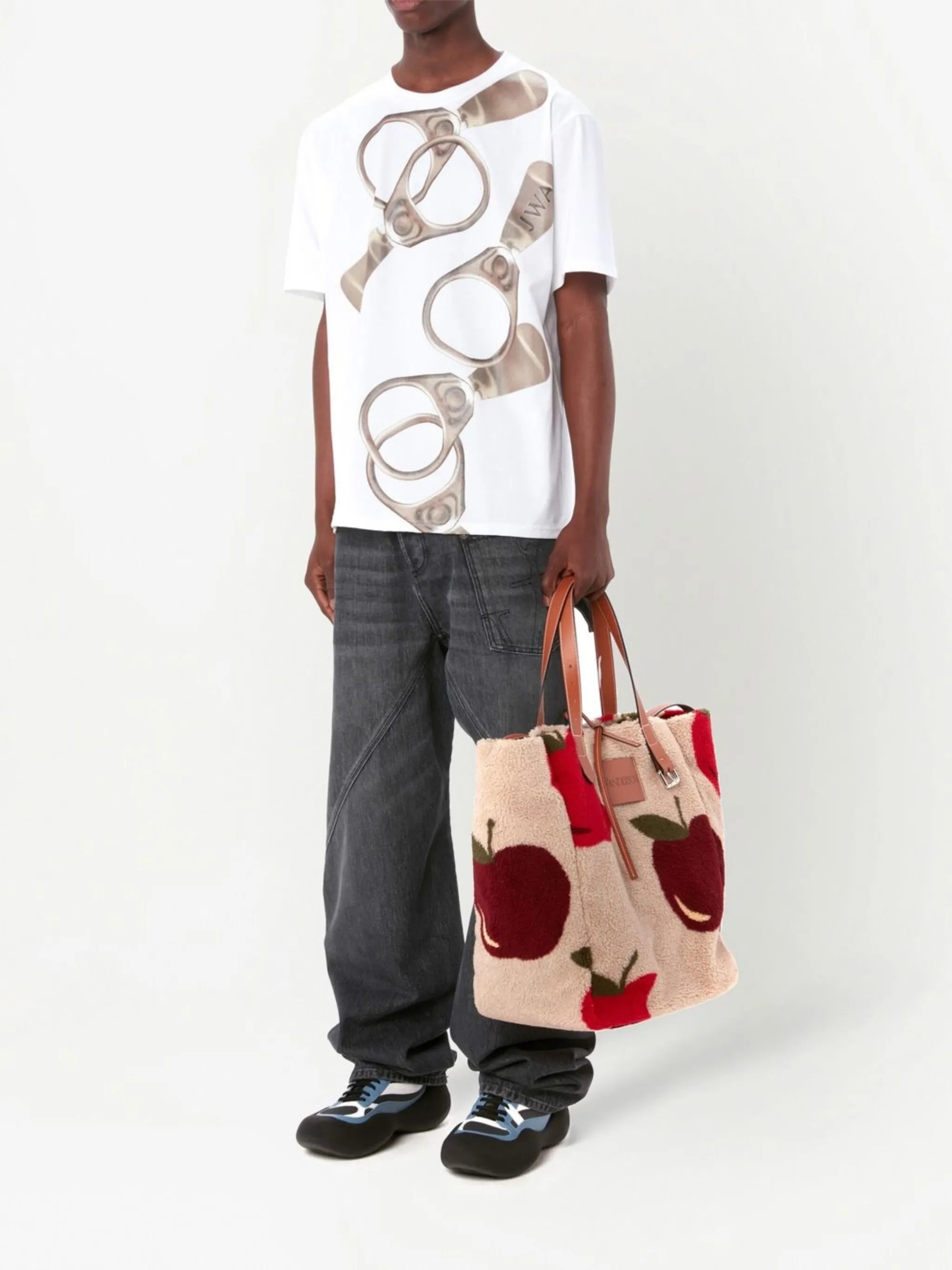fleece apple-print tote bag