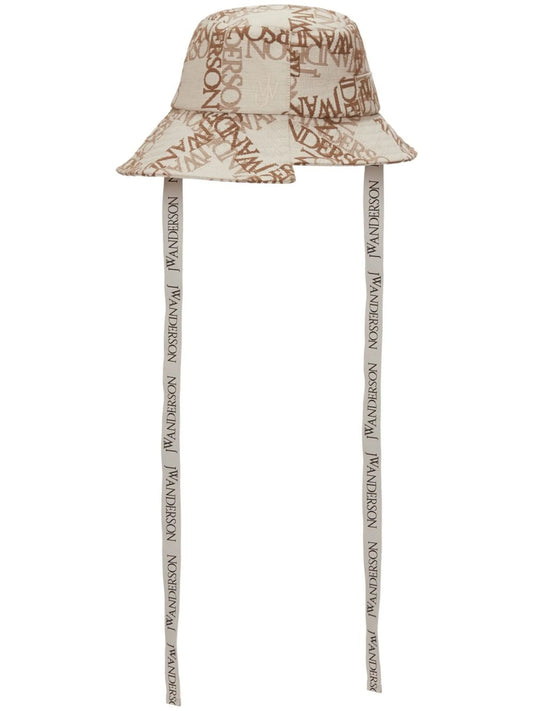 asymmetric monogram-print bucket hat