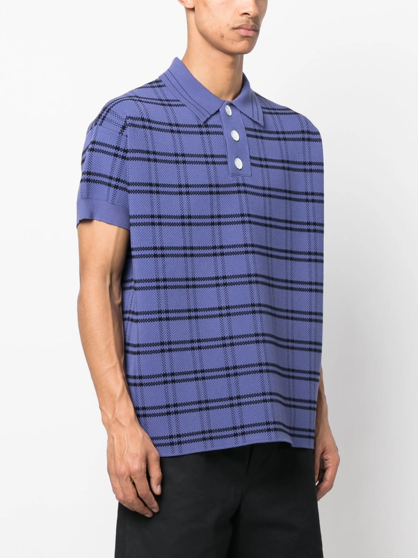 checked knitted  polo shirt