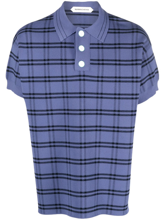 checked knitted  polo shirt
