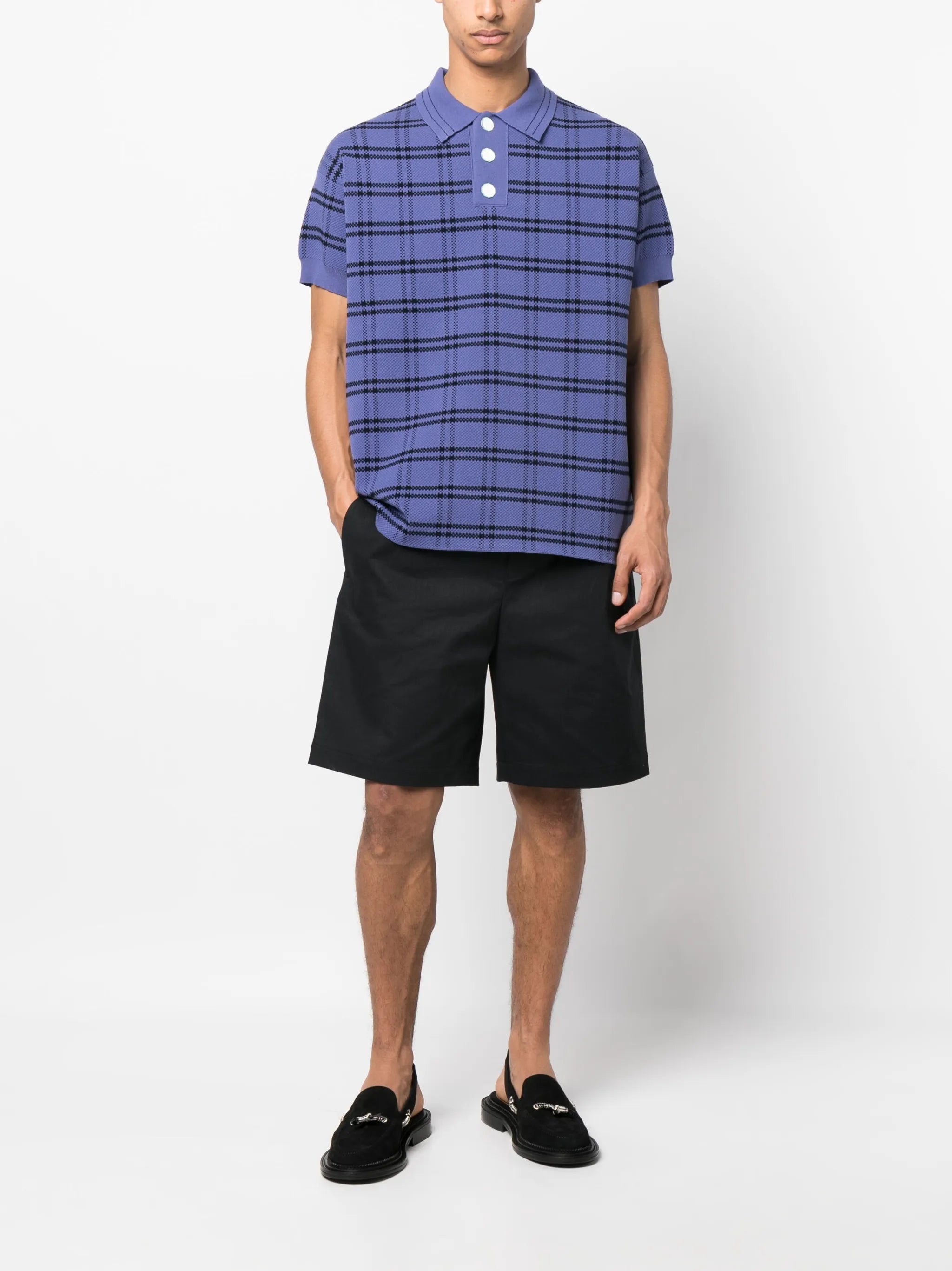 checked knitted  polo shirt