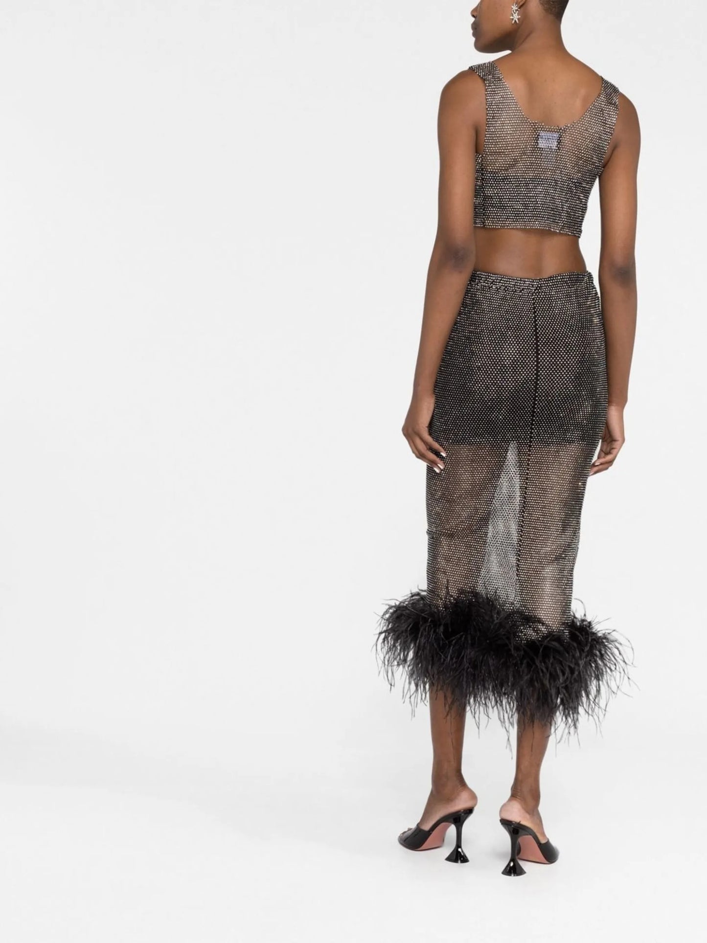 feather-trim embellished midi skirt