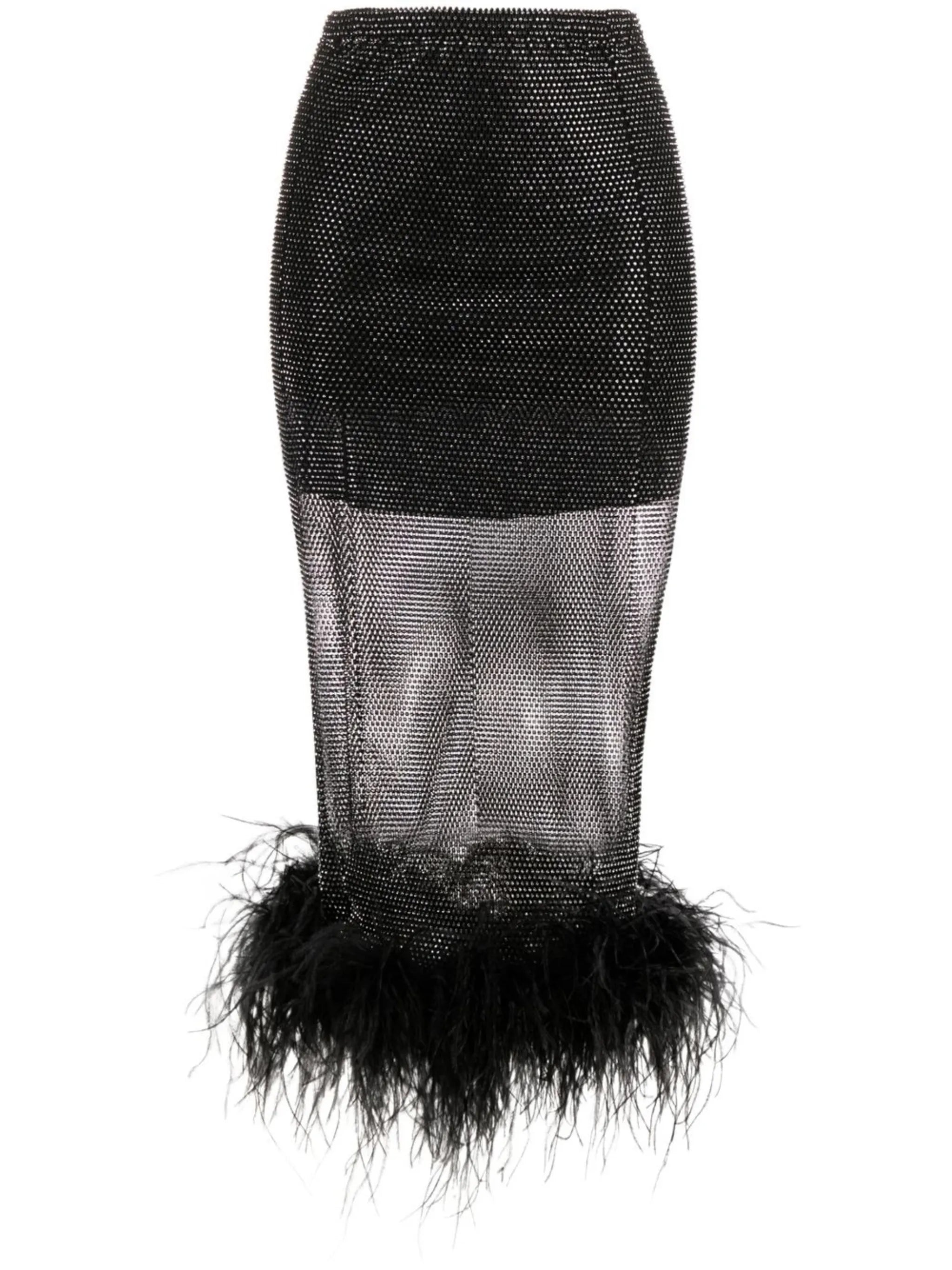 feather-trim embellished midi skirt