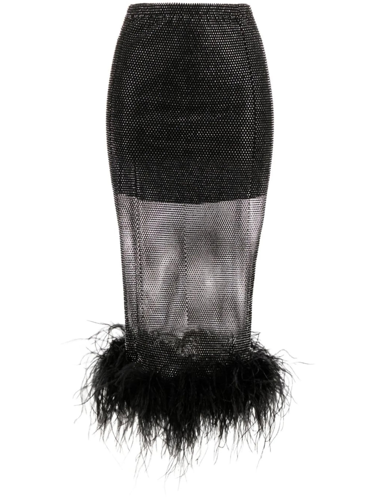 feather-trim embellished midi skirt