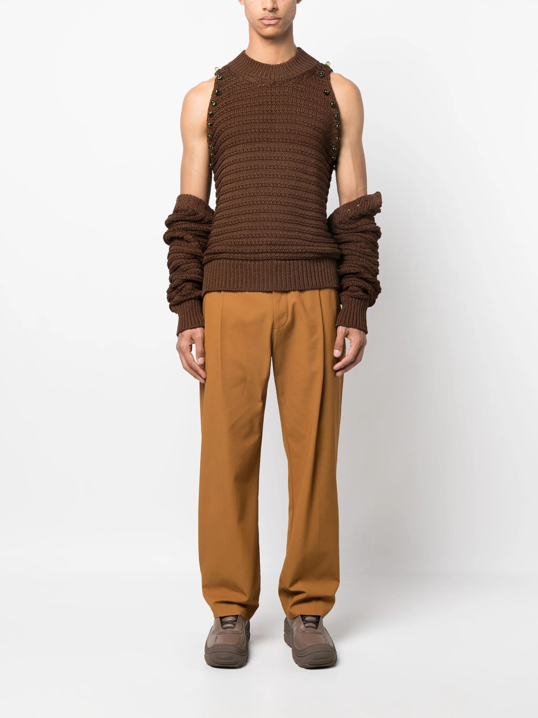 crochet-knit layered cotton jumper