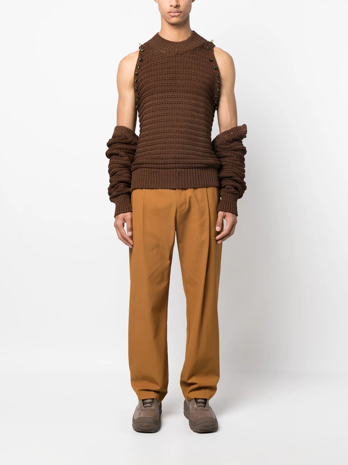crochet-knit layered cotton jumper