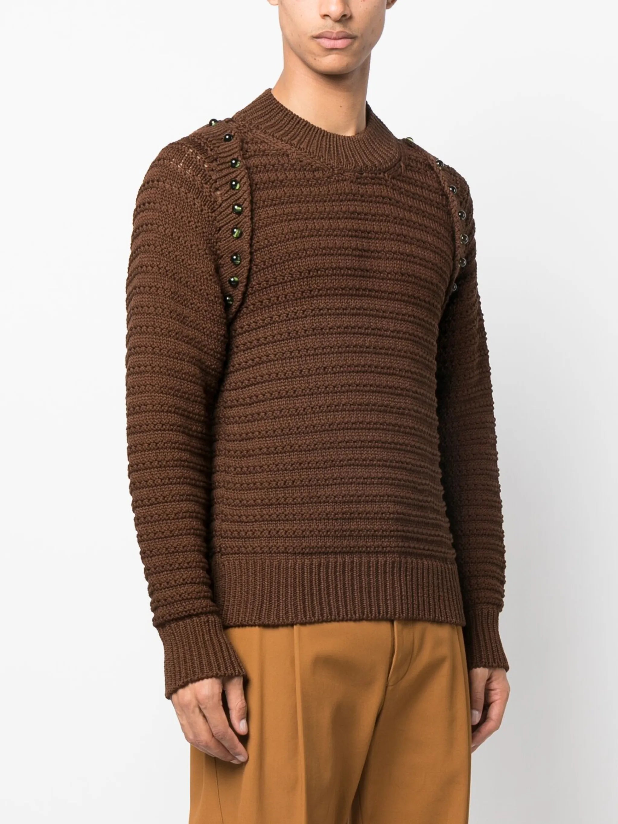 crochet-knit layered cotton jumper