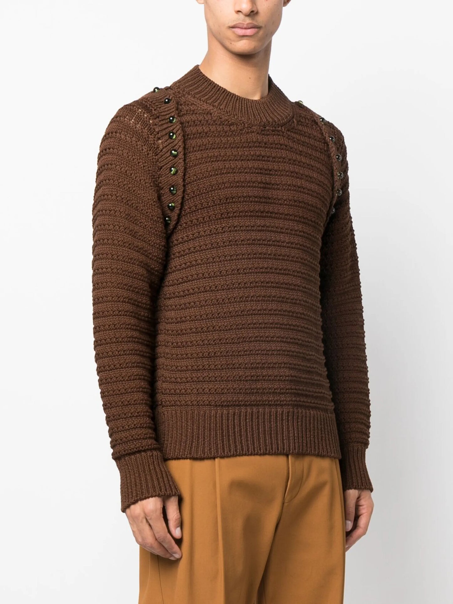 crochet-knit layered cotton jumper