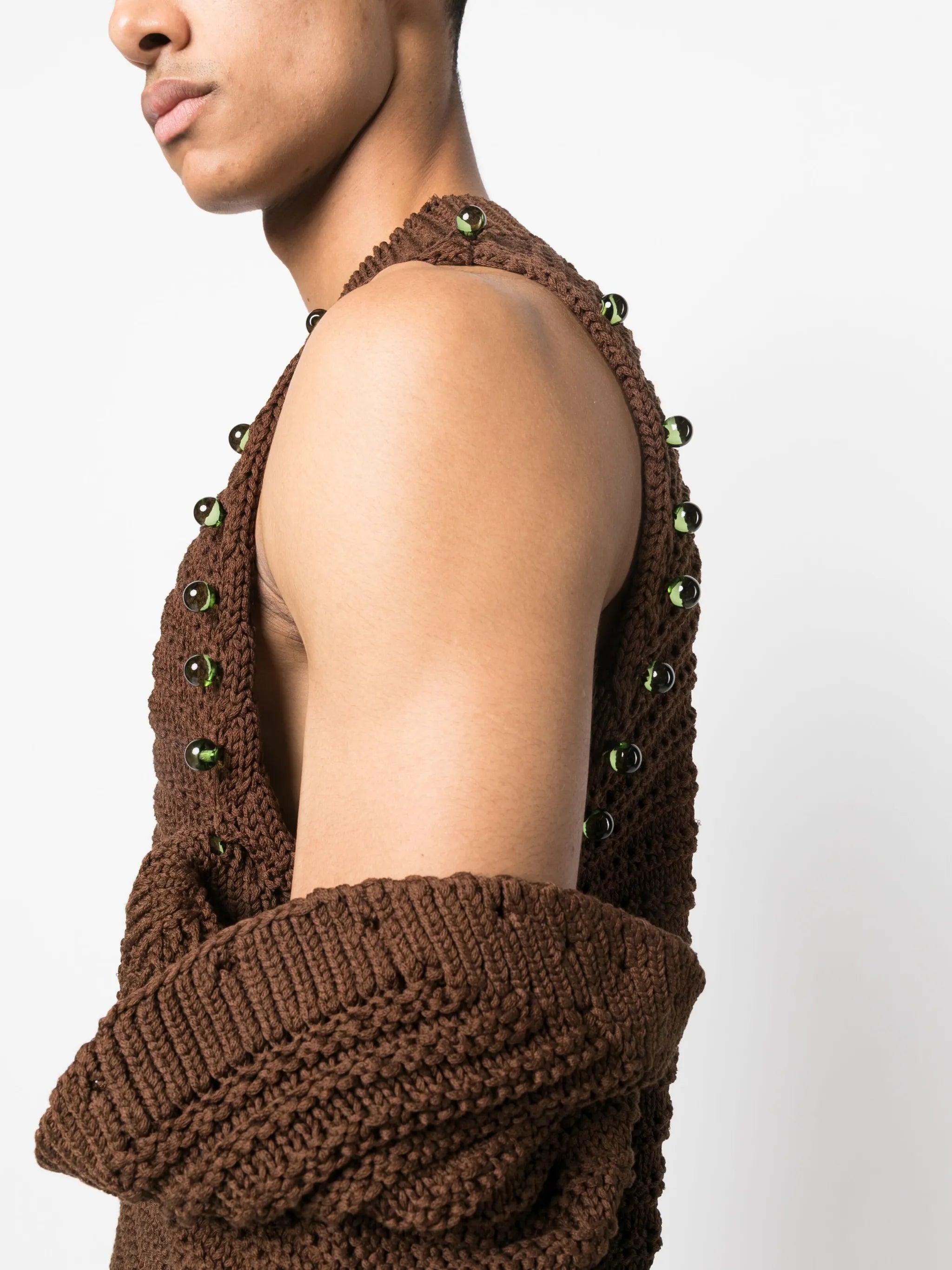 crochet-knit layered cotton jumper
