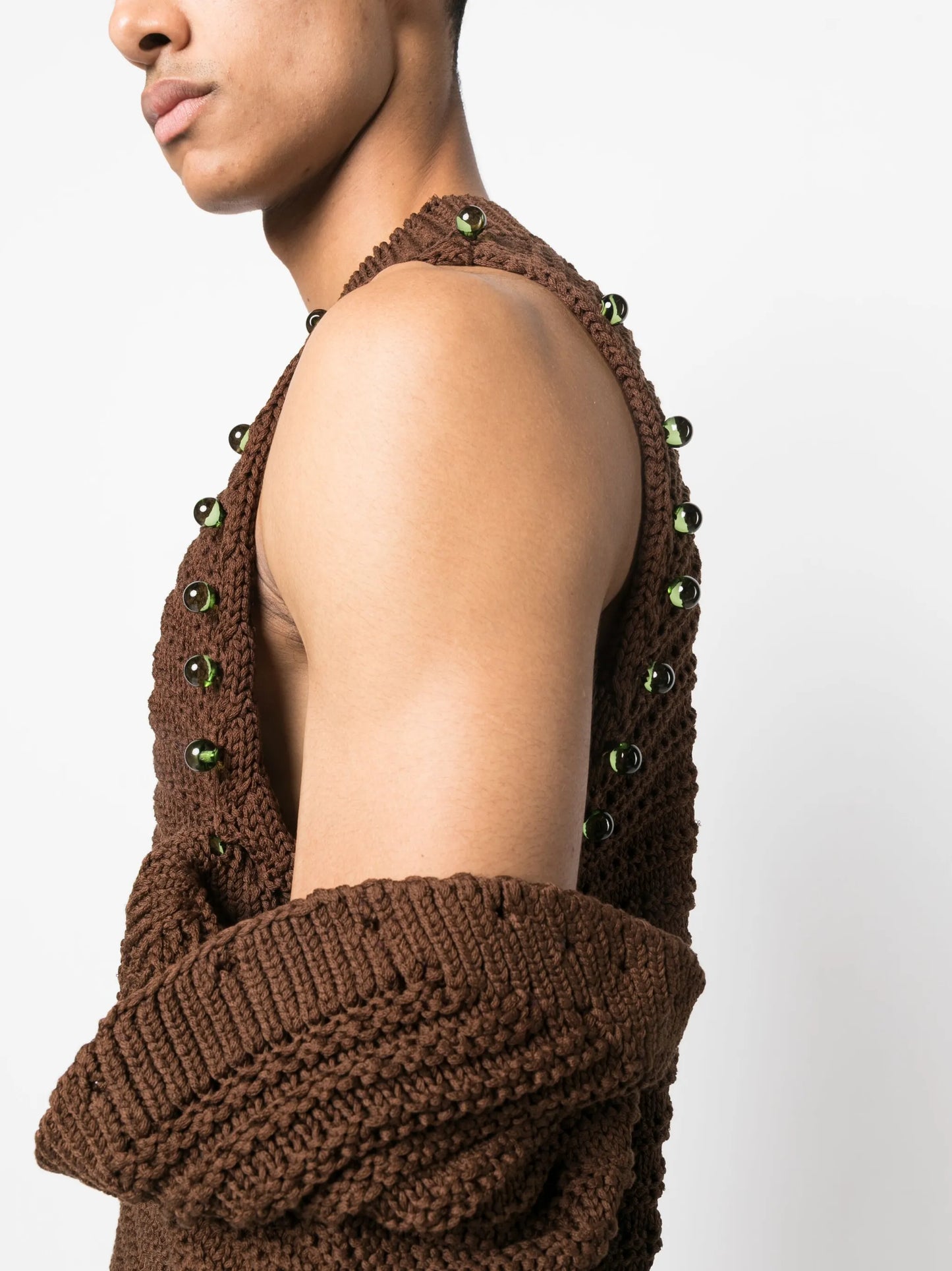 crochet-knit layered cotton jumper