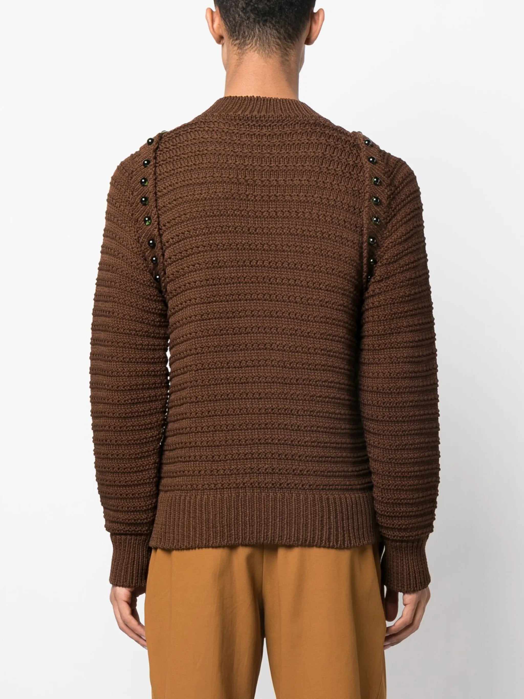 crochet-knit layered cotton jumper