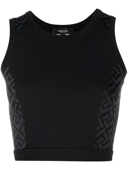 Black Greca Print Vest Top