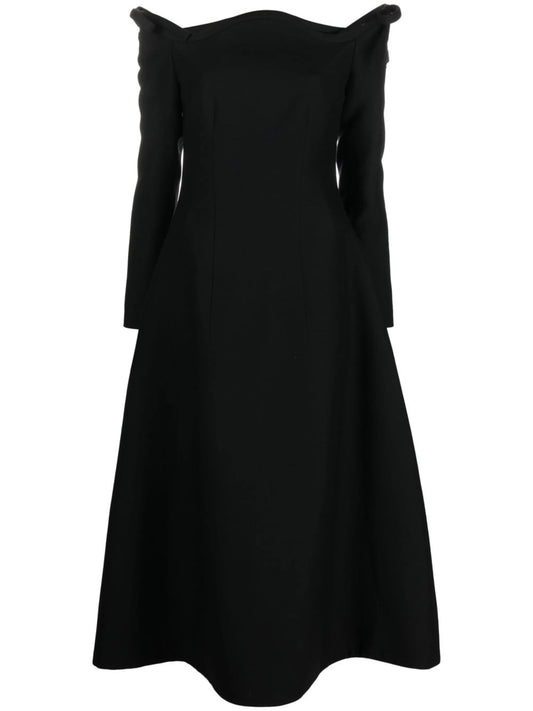 bow-detail off-shoulder crepe midi dress
