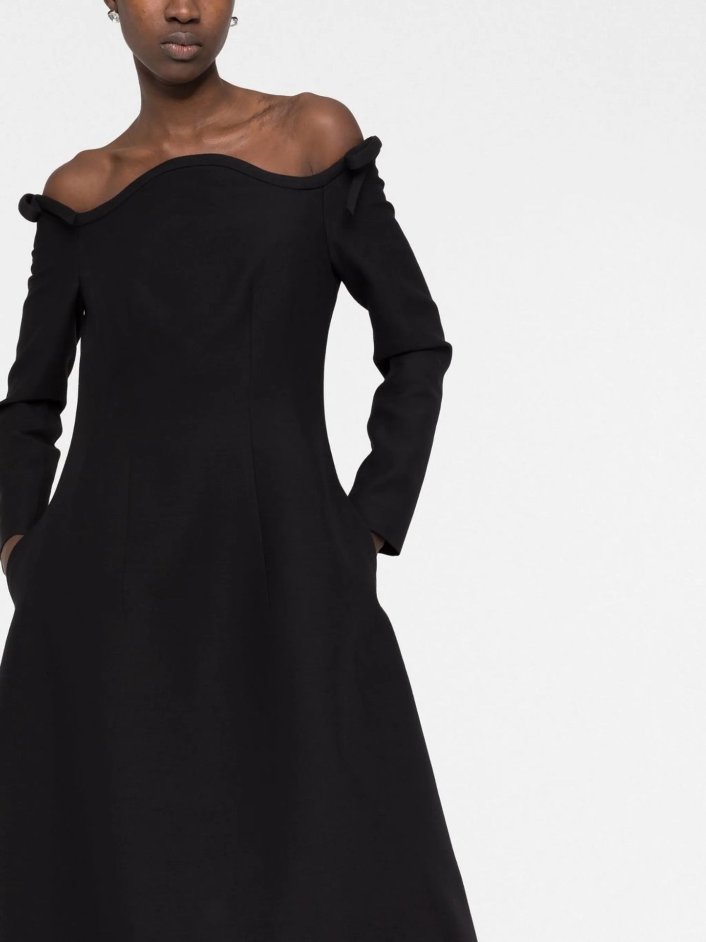 bow-detail off-shoulder crepe midi dress