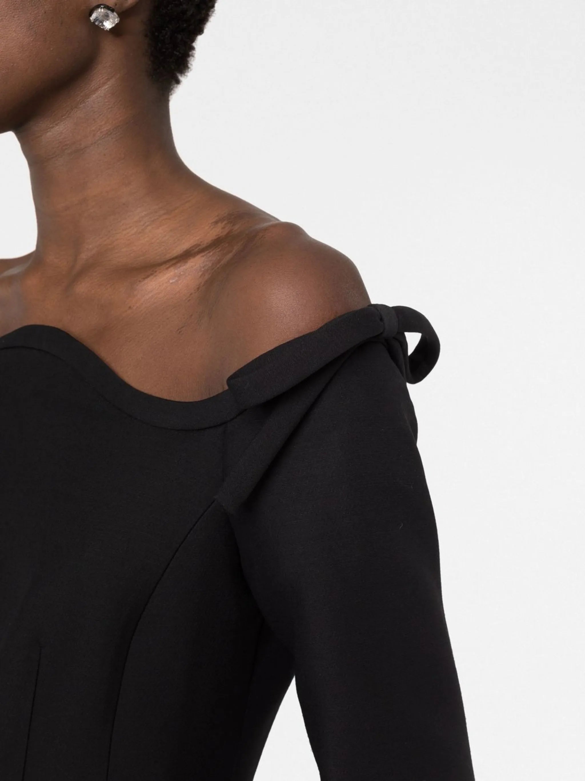 bow-detail off-shoulder crepe midi dress