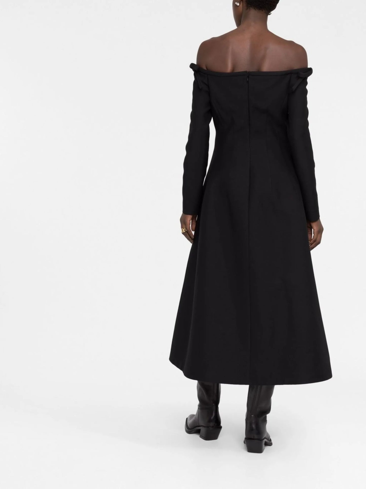 bow-detail off-shoulder crepe midi dress
