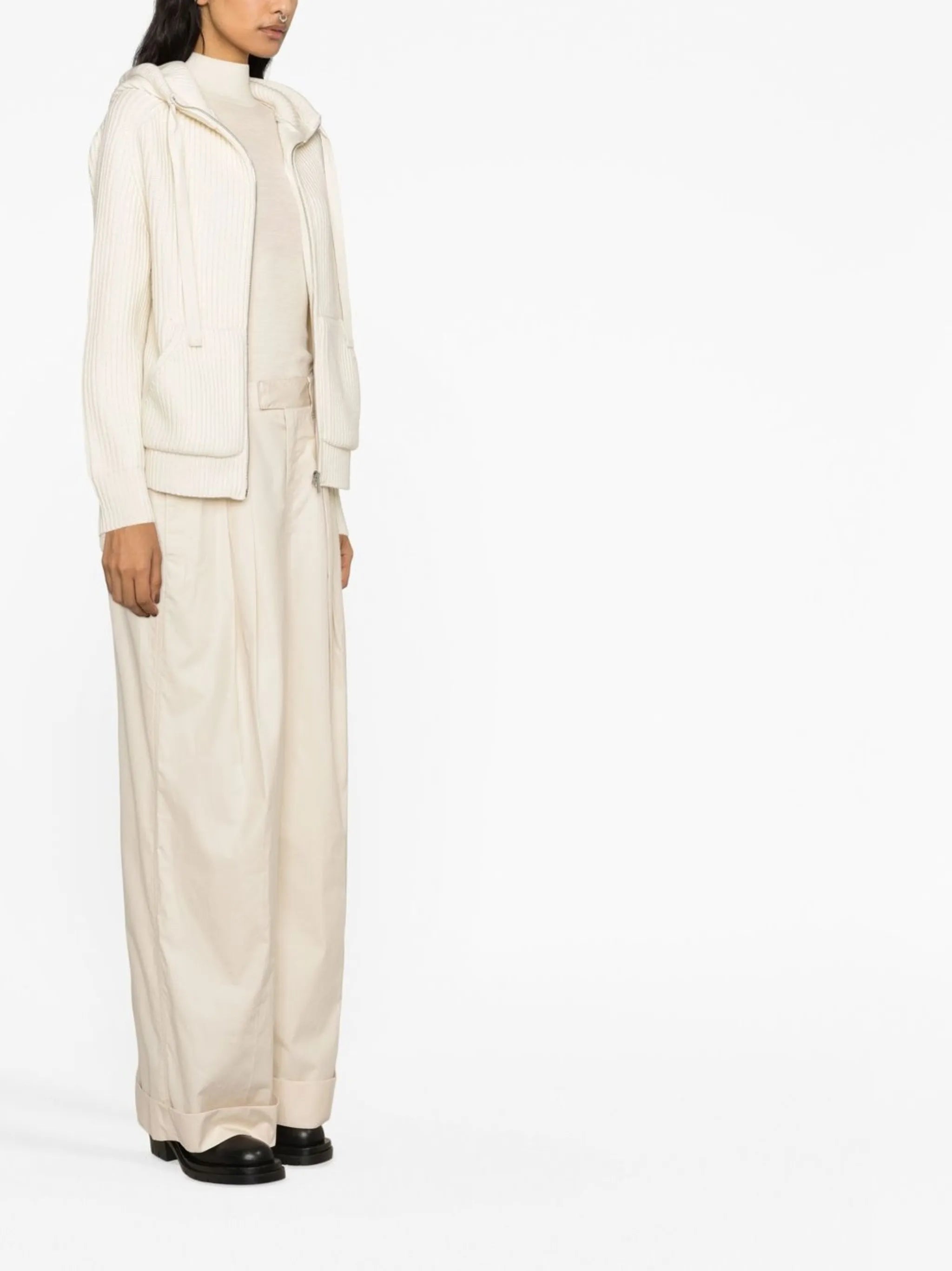 high-waisted pleated trousers
