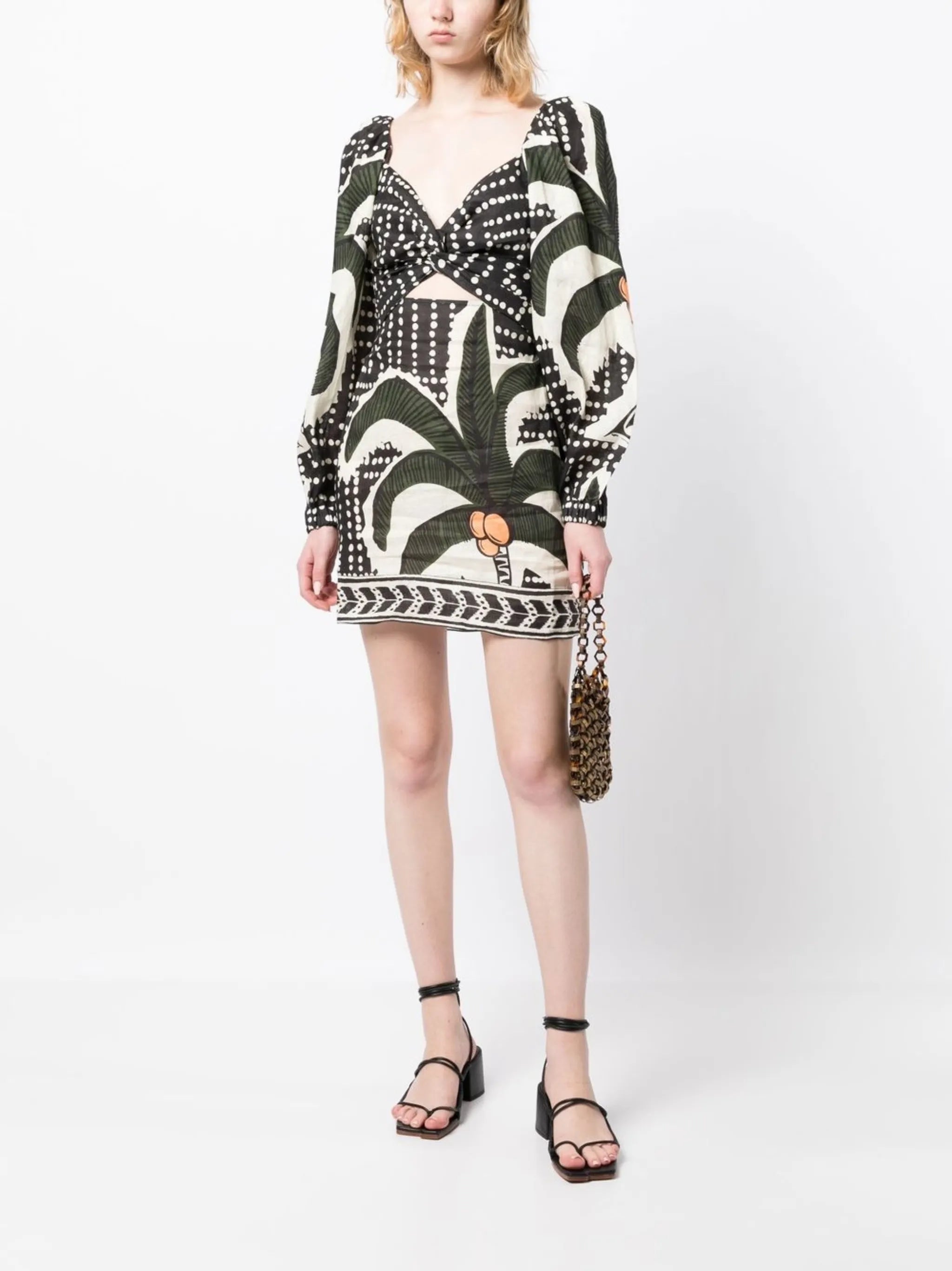 Green Graphic Print Puff Sleeve Dress