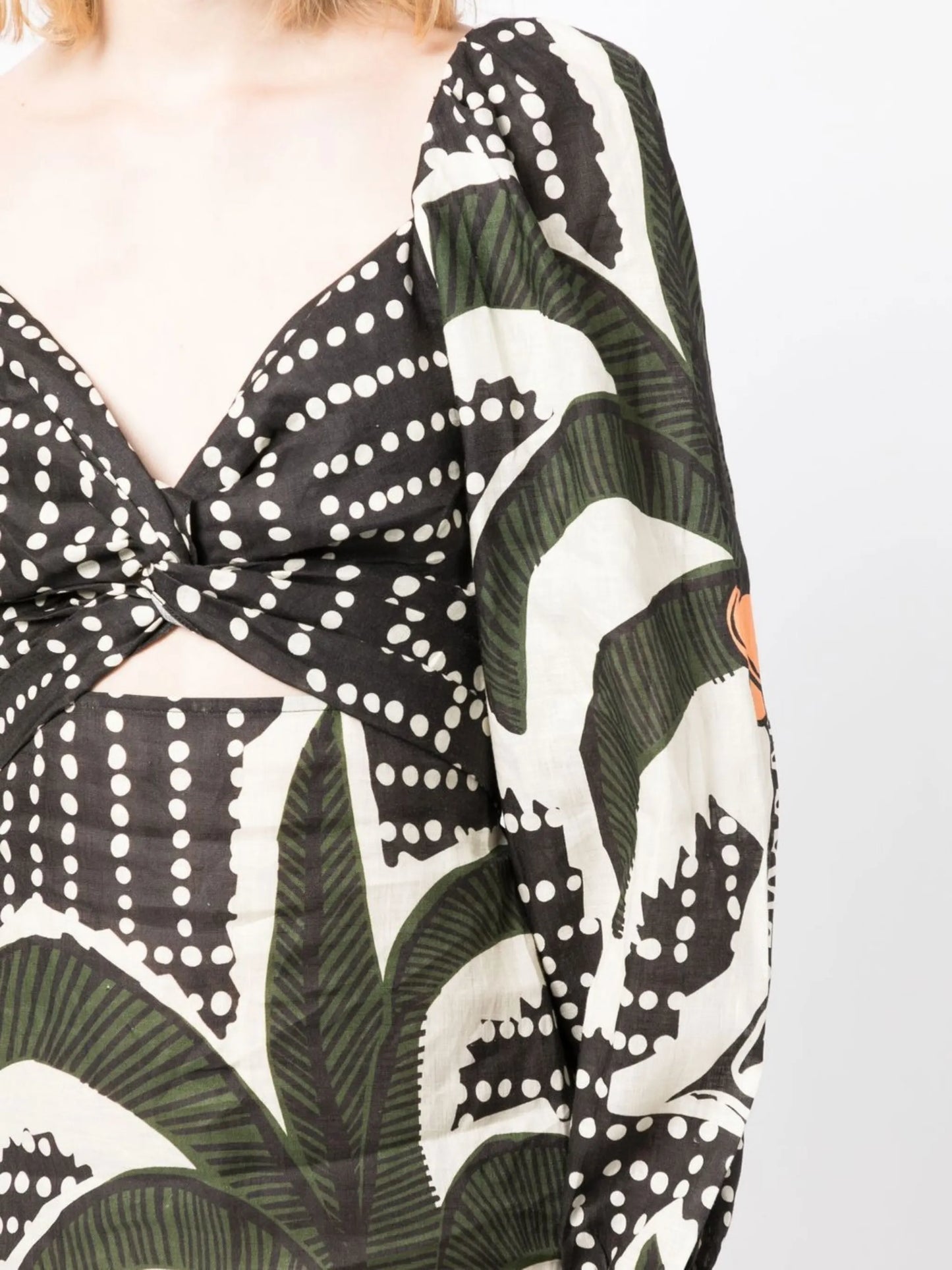 Green Graphic Print Puff Sleeve Dress