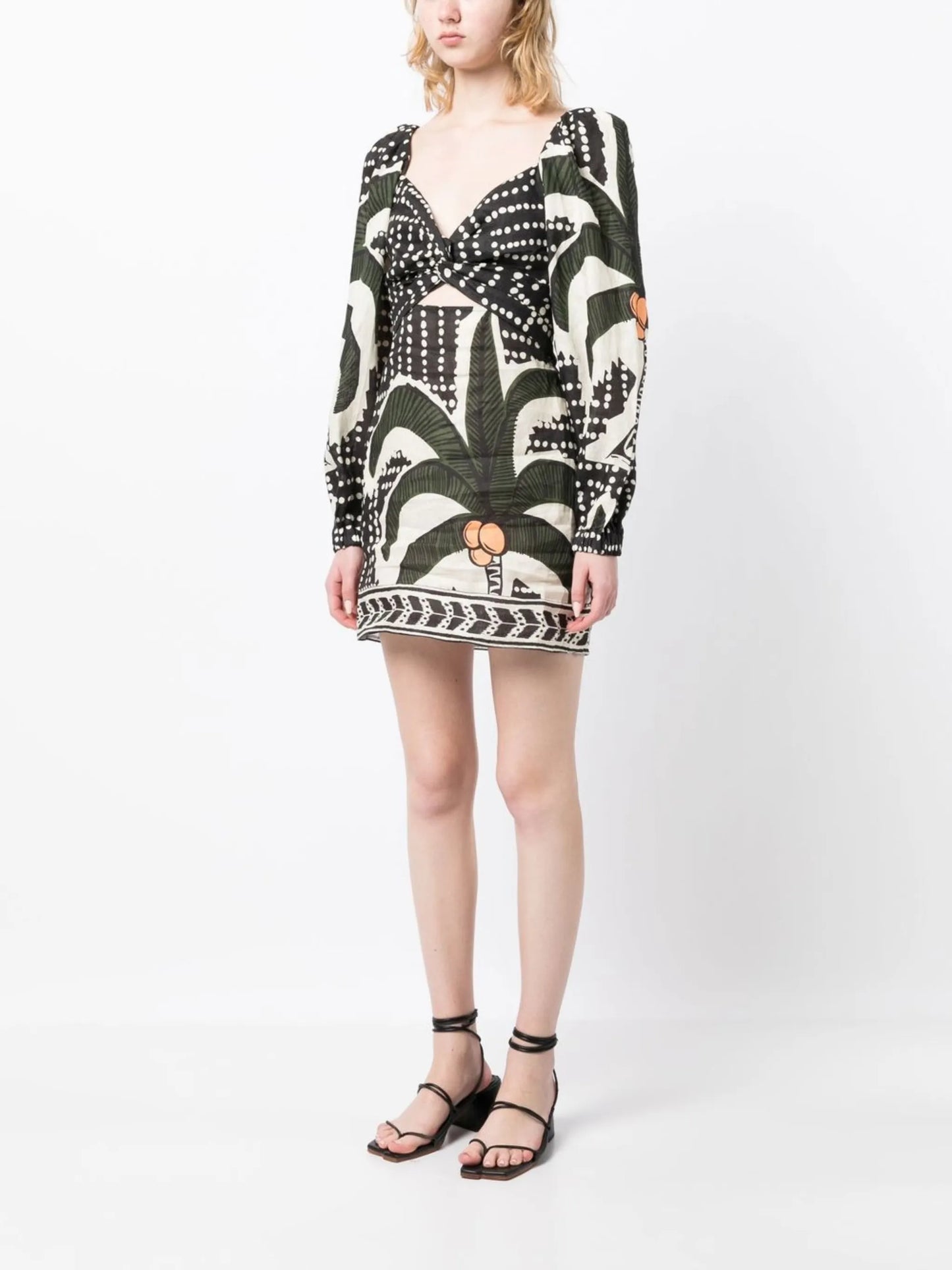 Green Graphic Print Puff Sleeve Dress