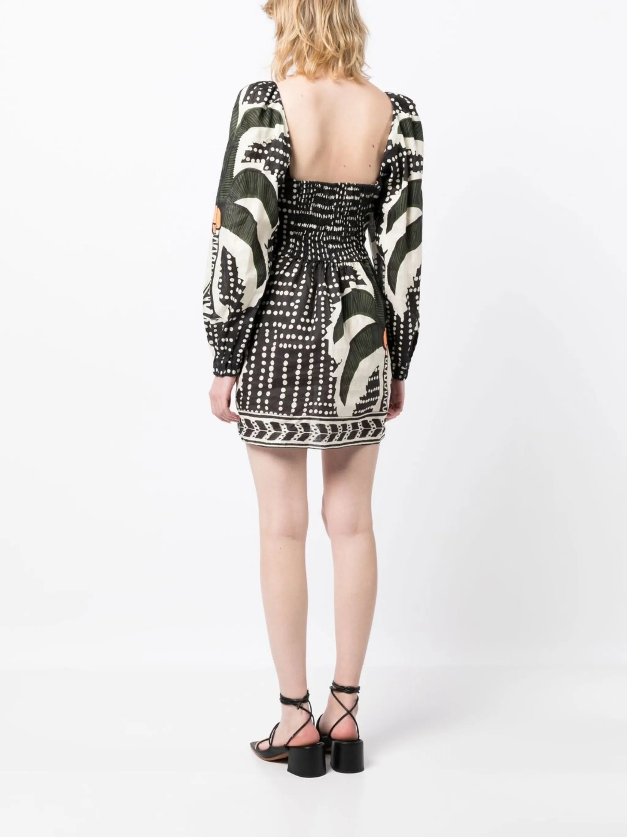 Green Graphic Print Puff Sleeve Dress