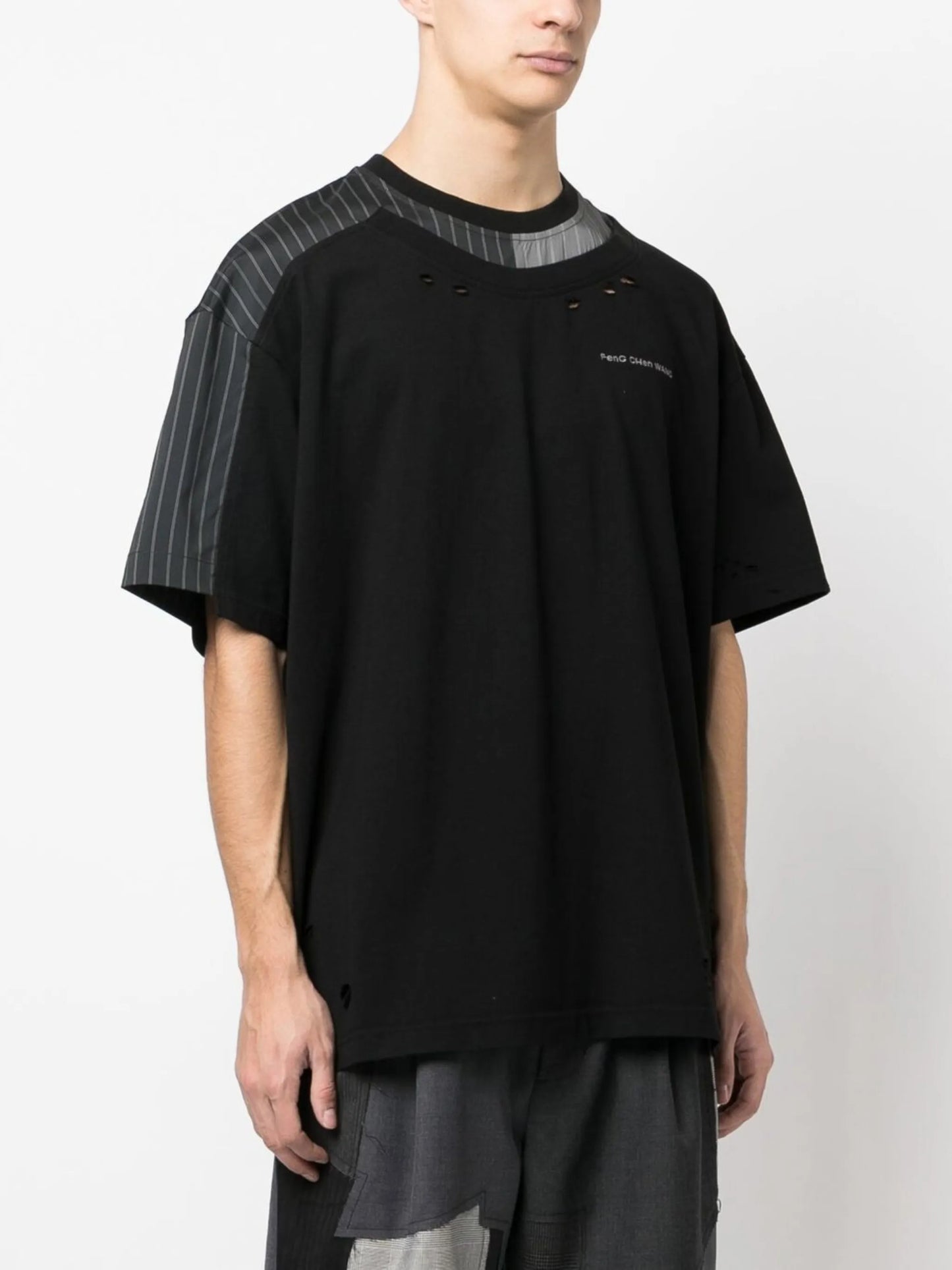logo-embroidered patchwork T-shirt