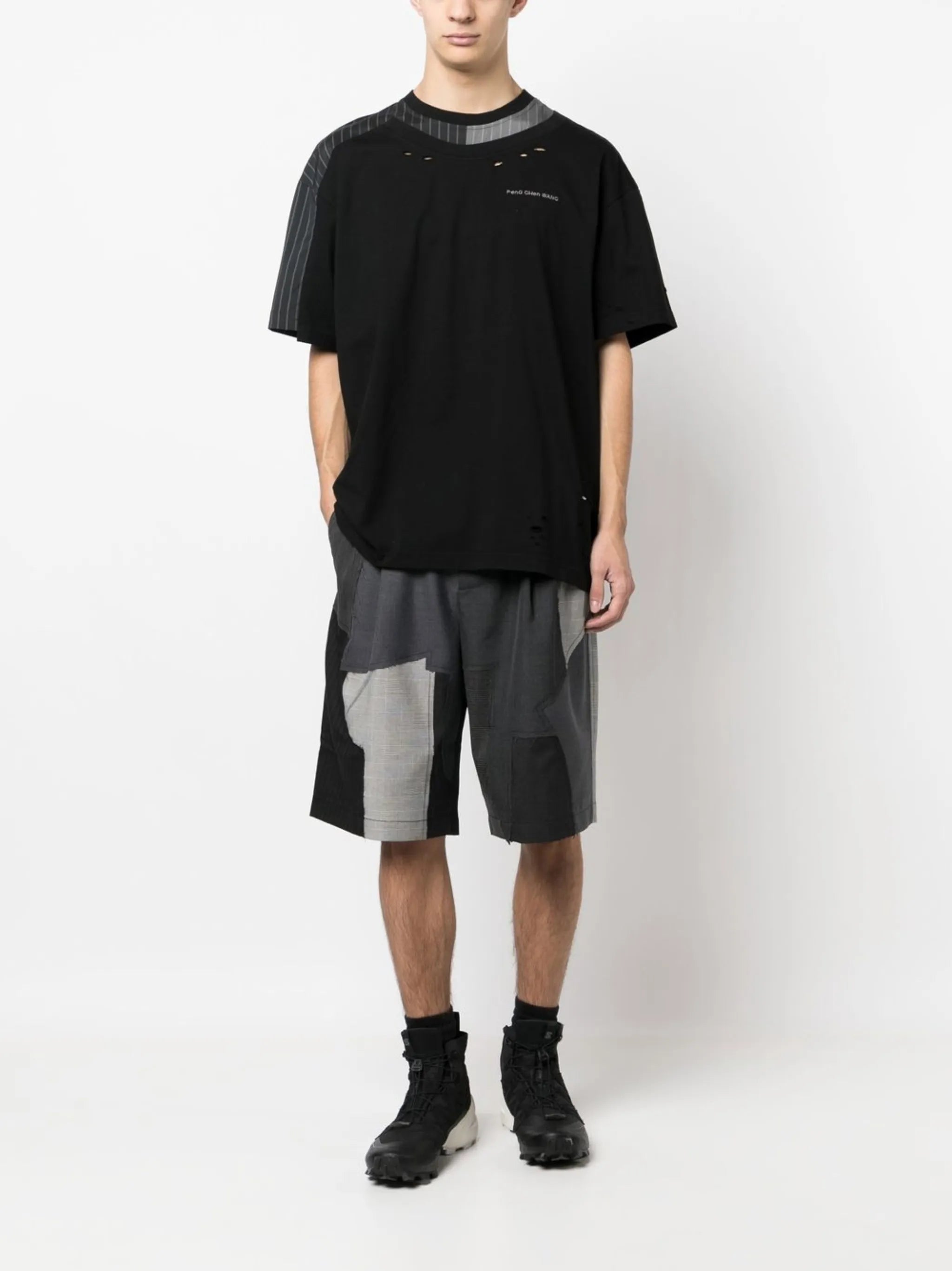 logo-embroidered patchwork T-shirt