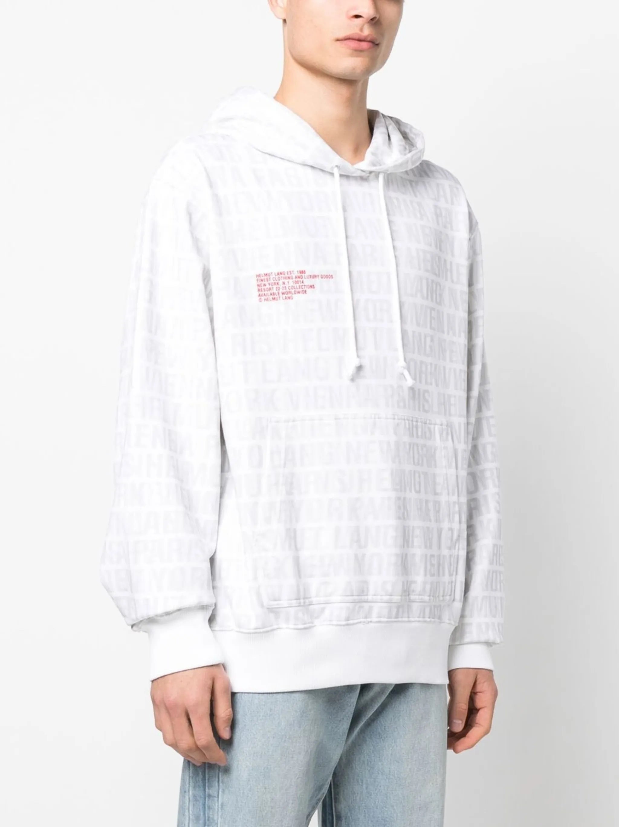 White Logo Print Cotton Hoodie
