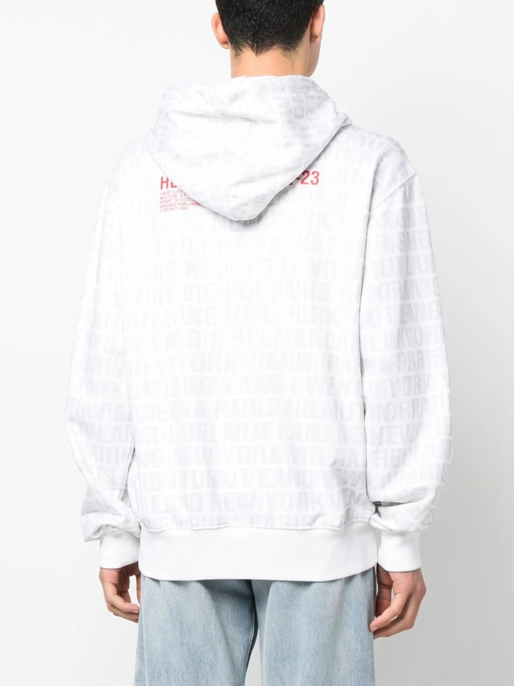 White Logo Print Cotton Hoodie