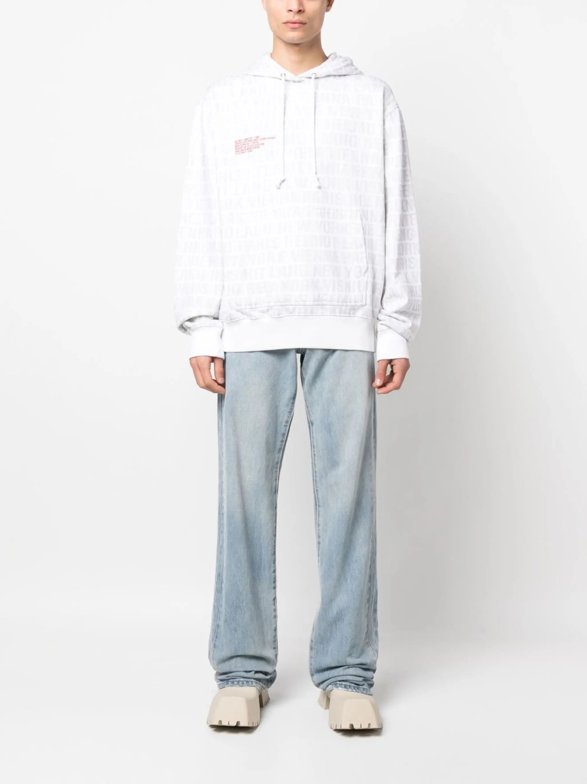 White Logo Print Cotton Hoodie