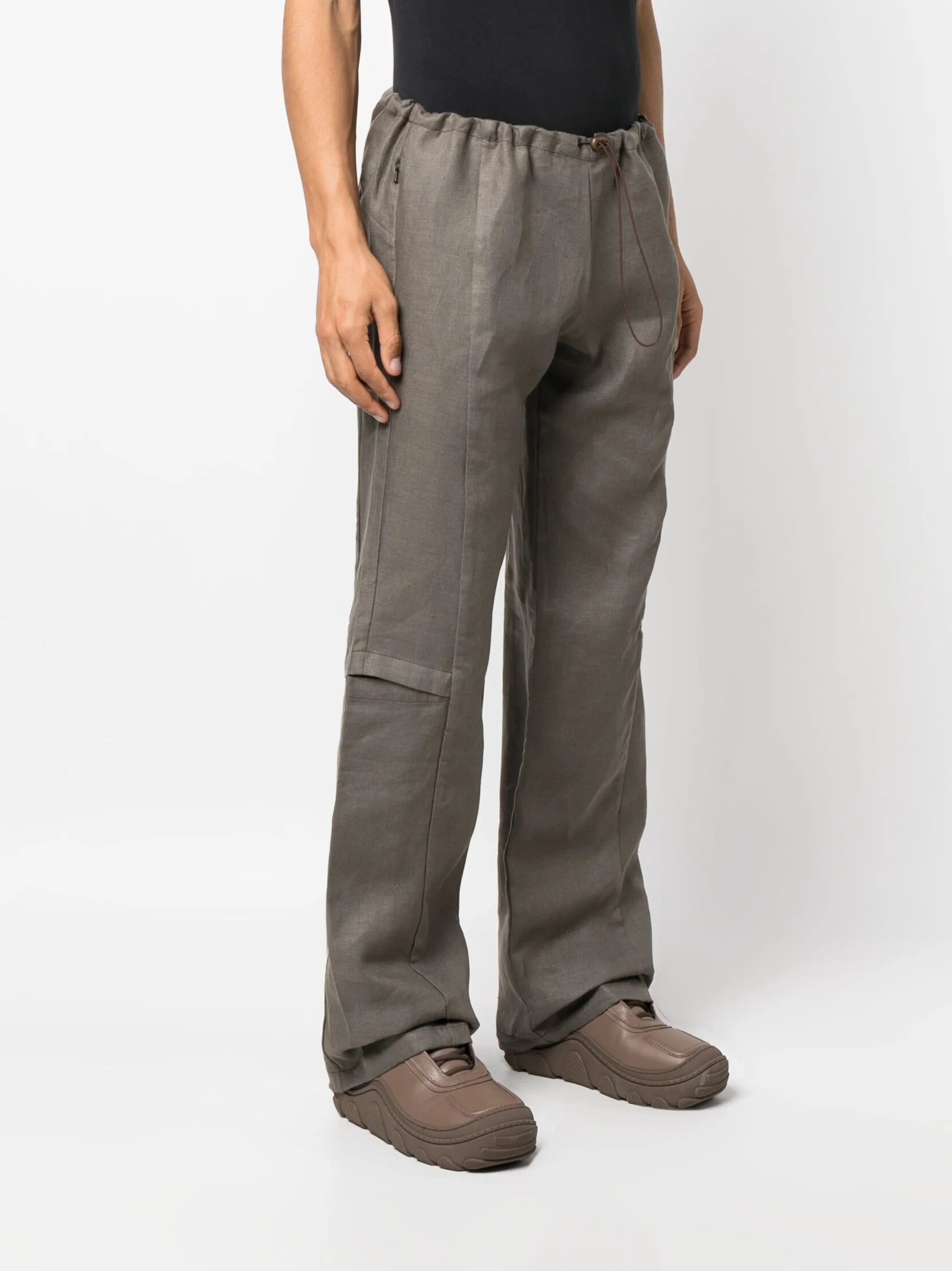 drawstring-waist linen cargo trousers