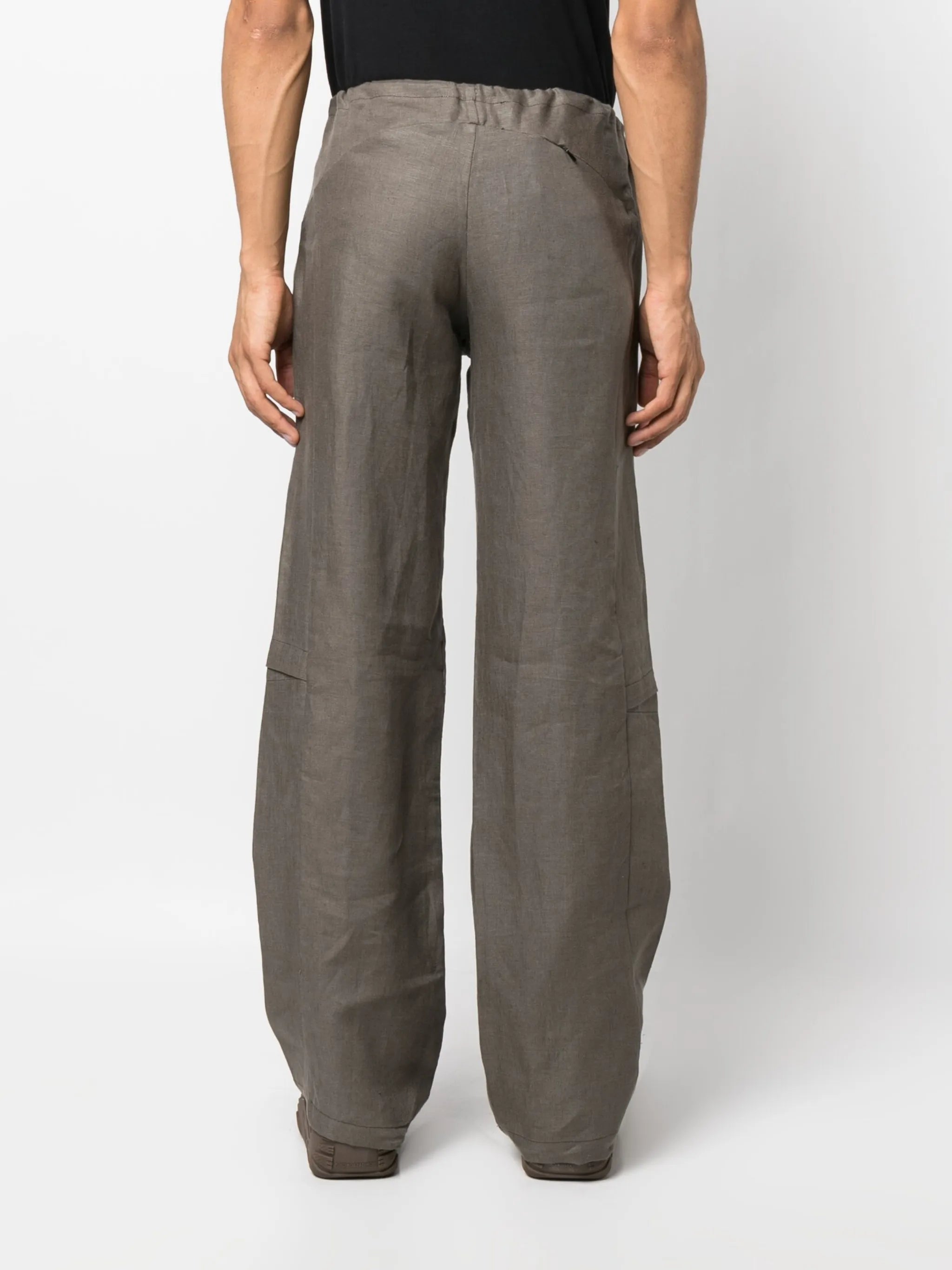 drawstring-waist linen cargo trousers
