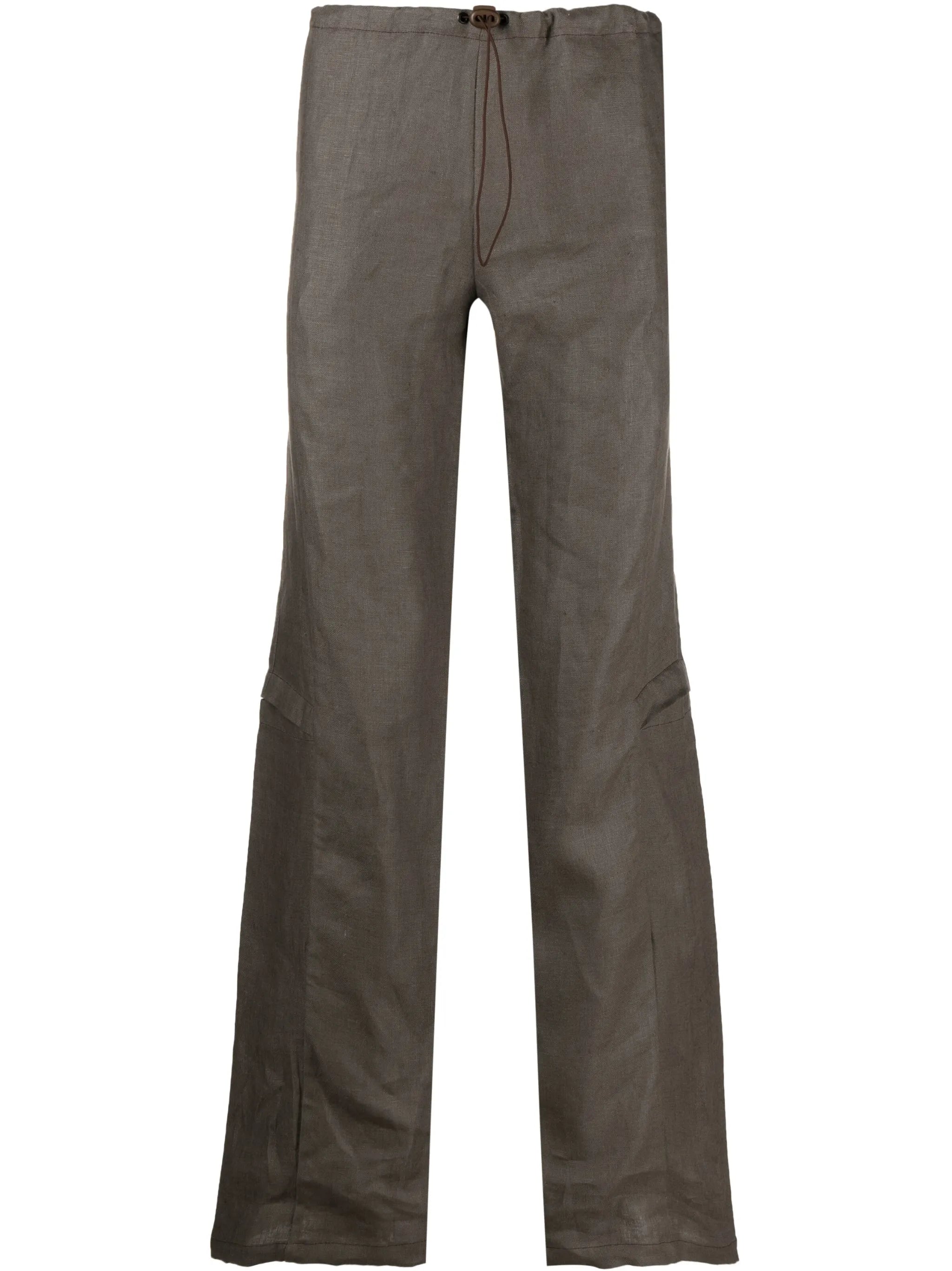 drawstring-waist linen cargo trousers