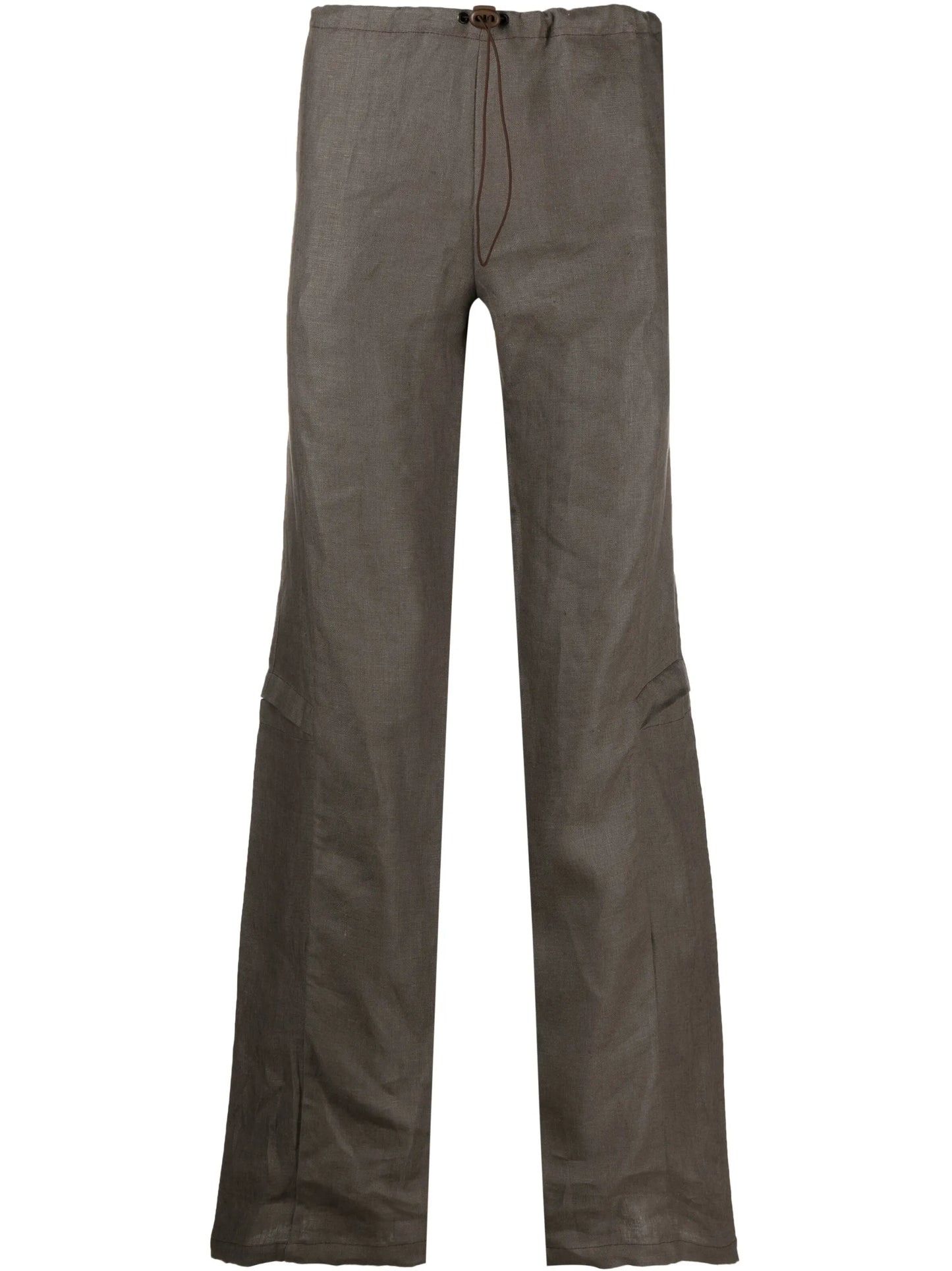 drawstring-waist linen cargo trousers