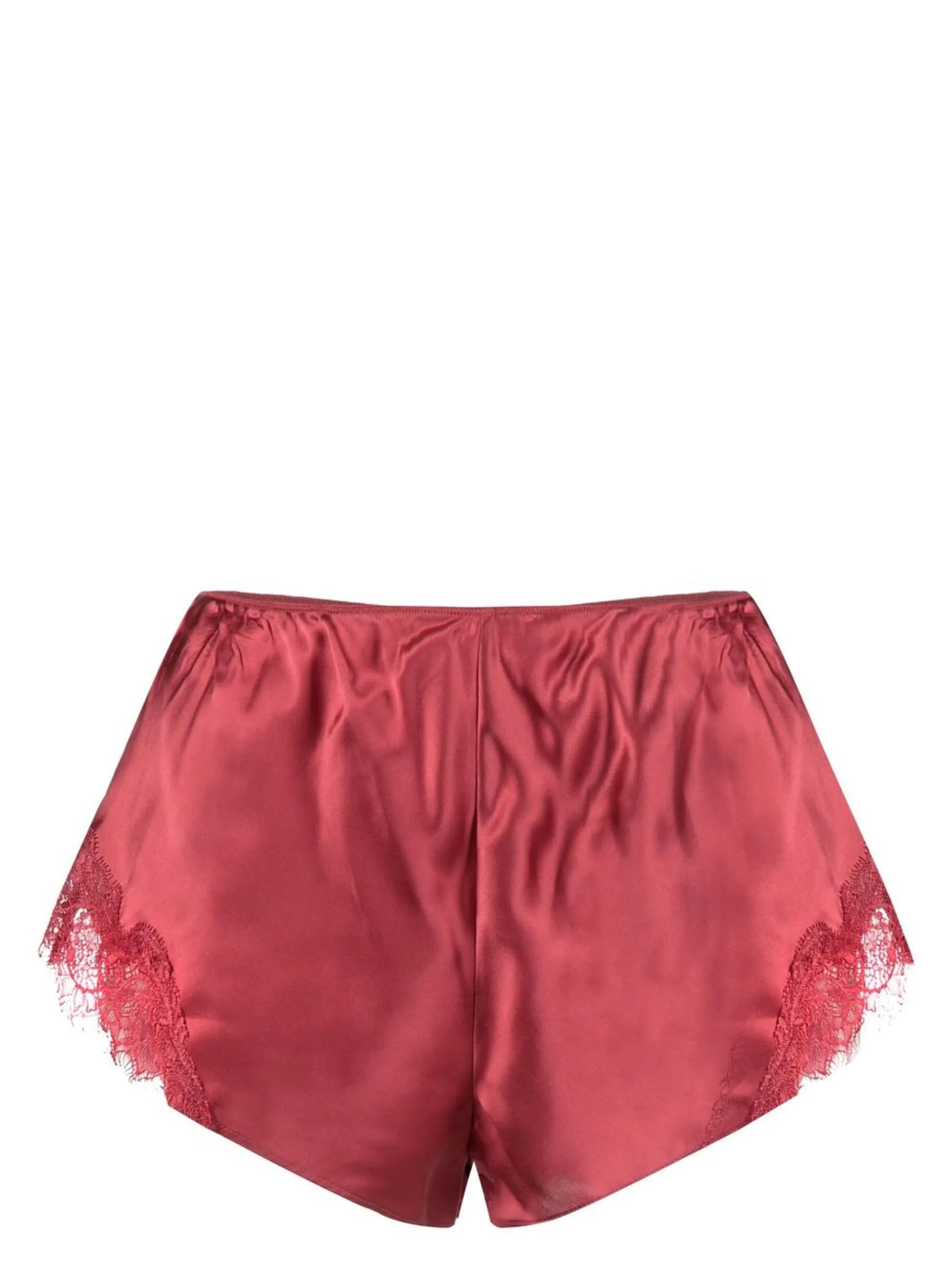 Scarlet lace-trim silk shorts